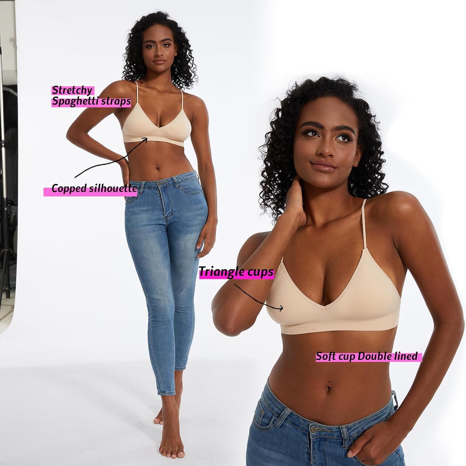 Seamless Bra for Women Low Back Bralette Wirefree Spaghetti Bra with Padded Removeable - Image 4