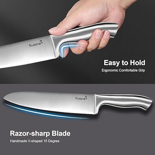 Miniatura 5 de Kuisine Juego de cuchillos afilados, moldeado de una pieza, mango ergonómico de acero antideslizante de hoja afilada, juego de cuchillos de chef con