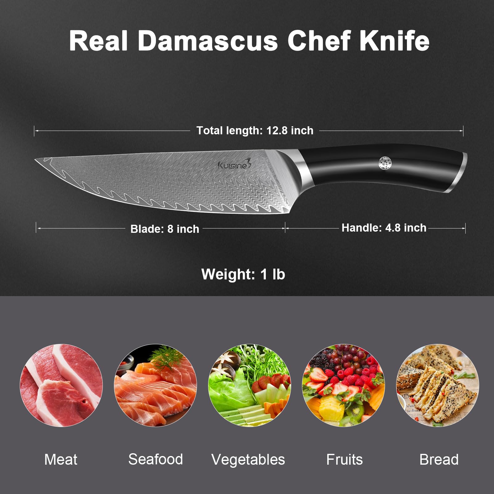 KUISINE 8 Inch Damascus Chef Knife — Amazon image 4