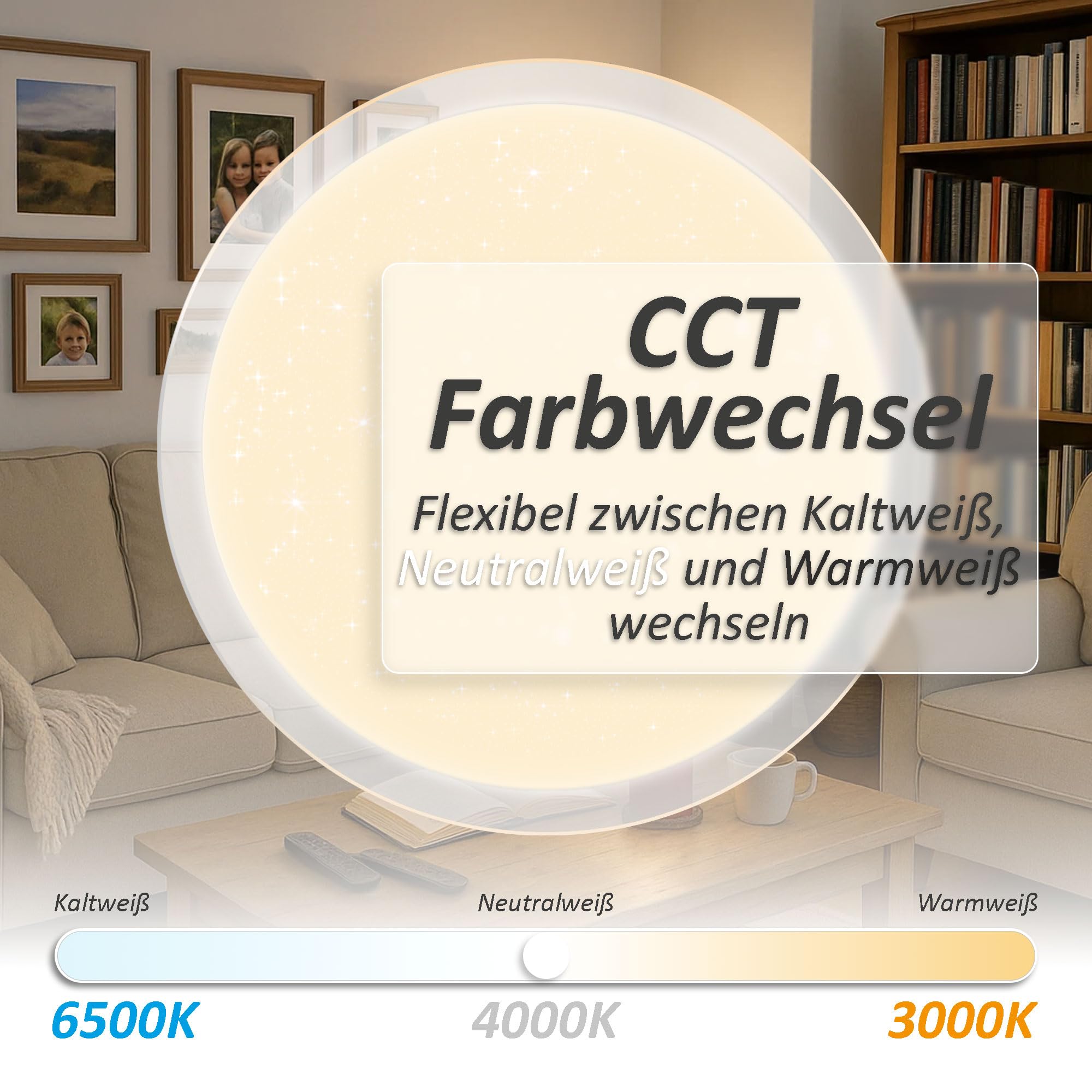 Maxkomfort LED Deckenleuchte GALA-L 72W mit Farbwechsel – moderne Deckenlampe Ø57,5 cm – schlichtes Design, 5400 Lumen, warmweiß bis kaltweiß, mit Lichtschalter steuerbar