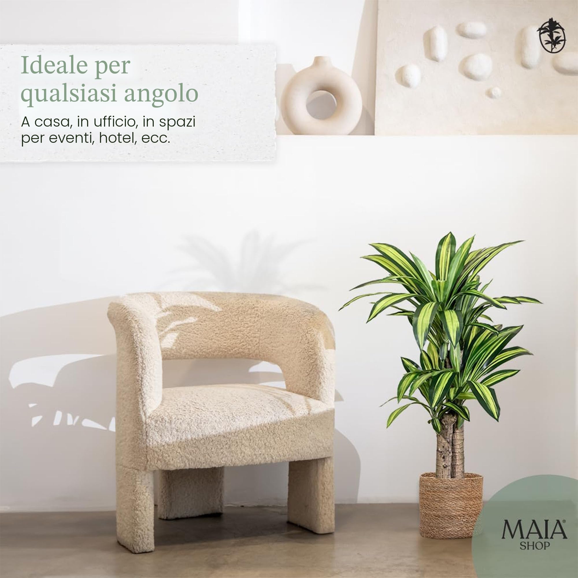 Maia Shop Dracena 120 cm - Pianta Artificiale da Interno | Pianta Artificiale Alta con Foglie Realistiche per Casa Soggiorno Ingresso Ufficio - Vaso Nero Incluso