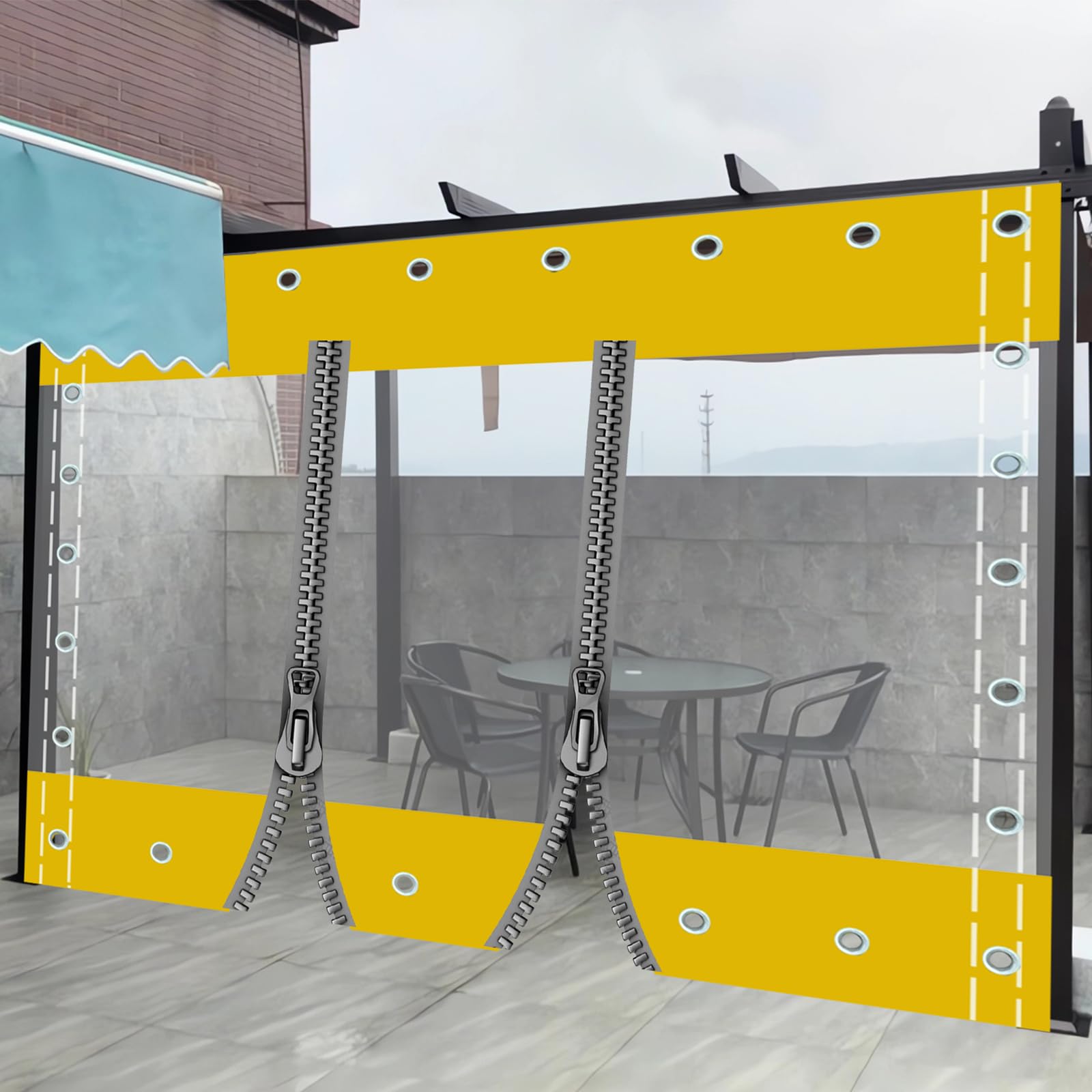 Gyuezx Yellow 2 Zipper Waterproof Clear Tarp Curtain,Transparent Tarpaulin Side Panels With Zip,Outdoor Heavy Duty Splicing Tarpaulin With Eyelets,For Patio,Pergola, Porch, Gazebo,Hxw-2X2m/6.56X6.56ft,Customisable