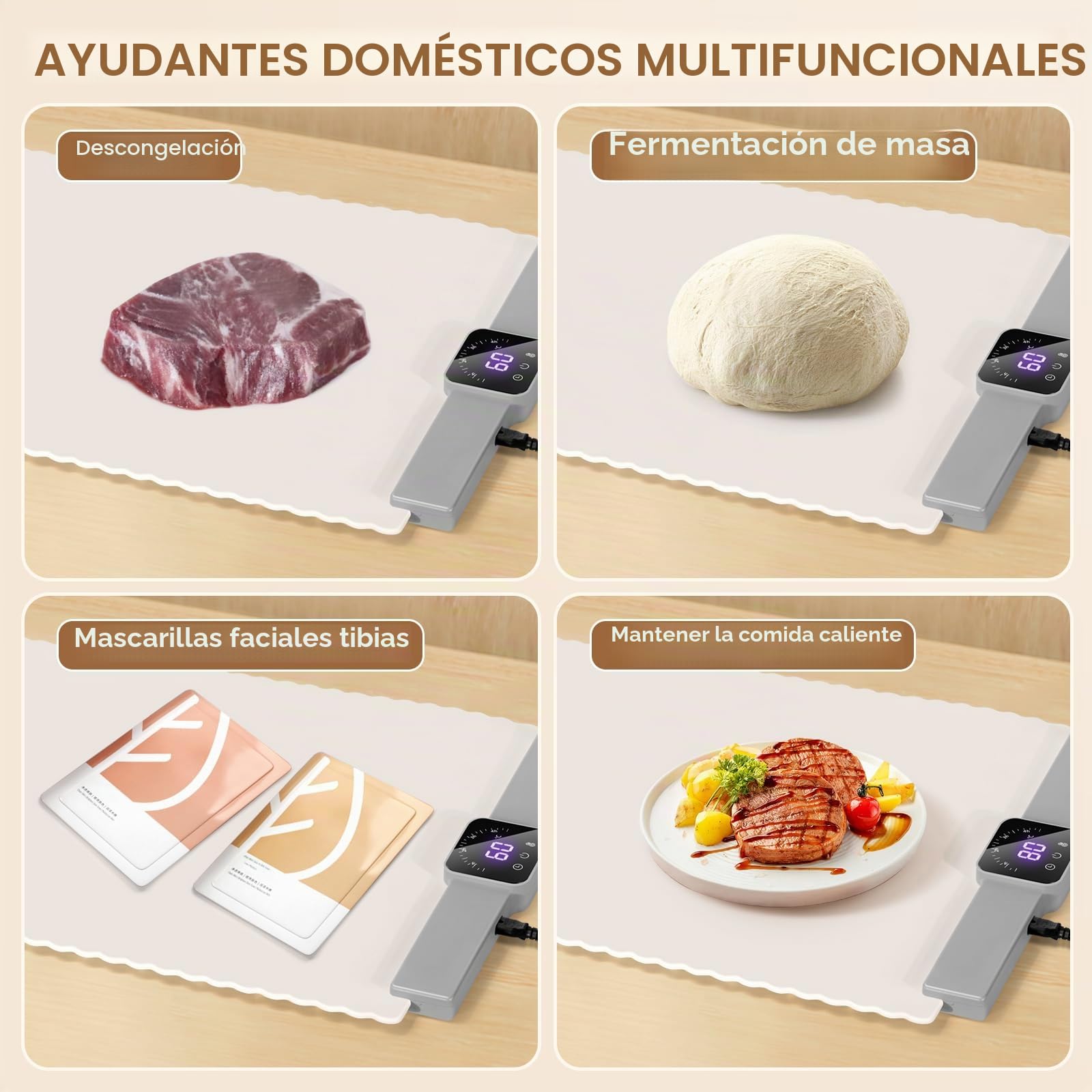 DoubleCare Alfombrilla de calefacción de silicona para alimentos, bandeja enrollable con 5 ajustes de temperatura y temporizador de 4 horas