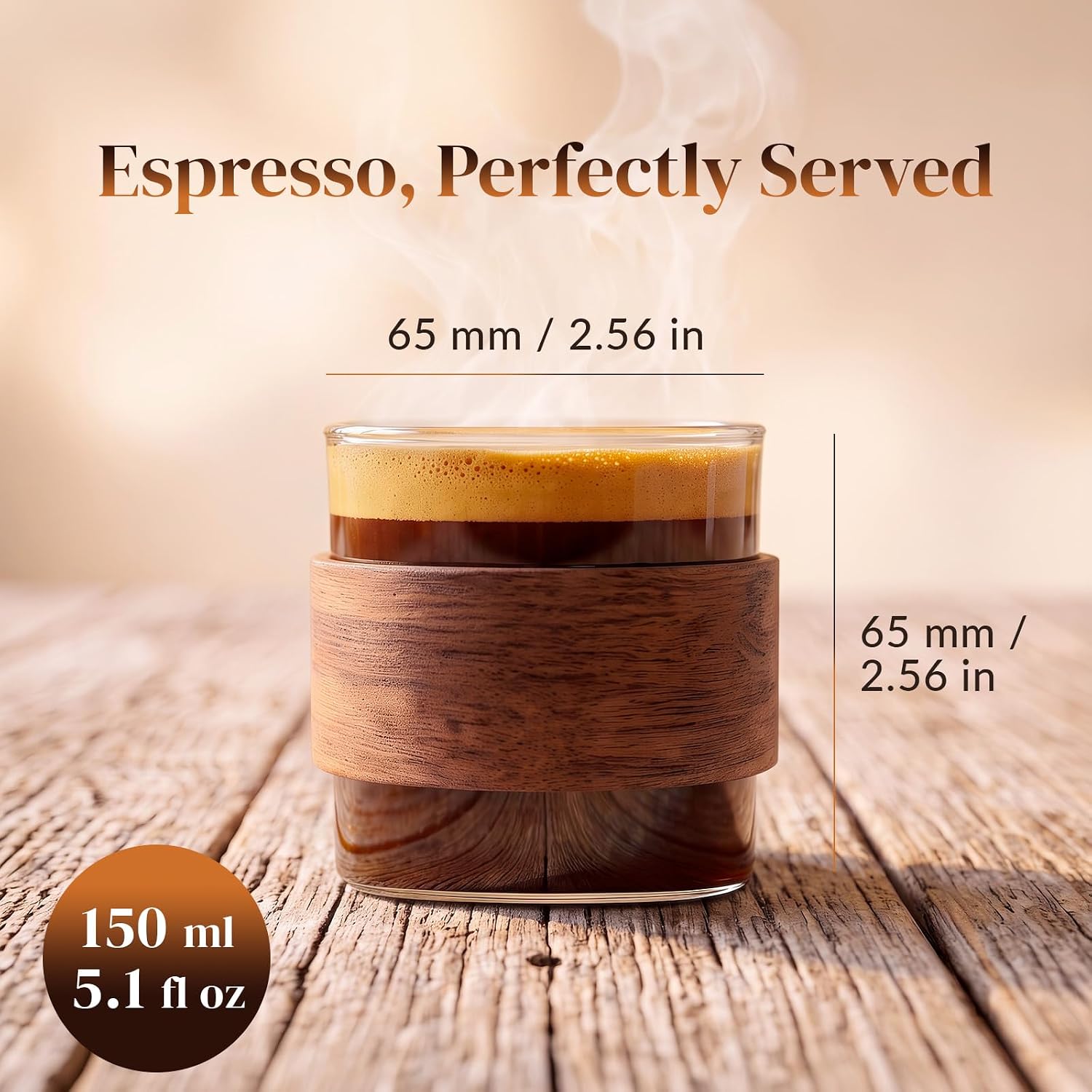 Mont-Clair Espresso Cup Set of 2, Borosilicate Glass, Wooden Ring, 5oz