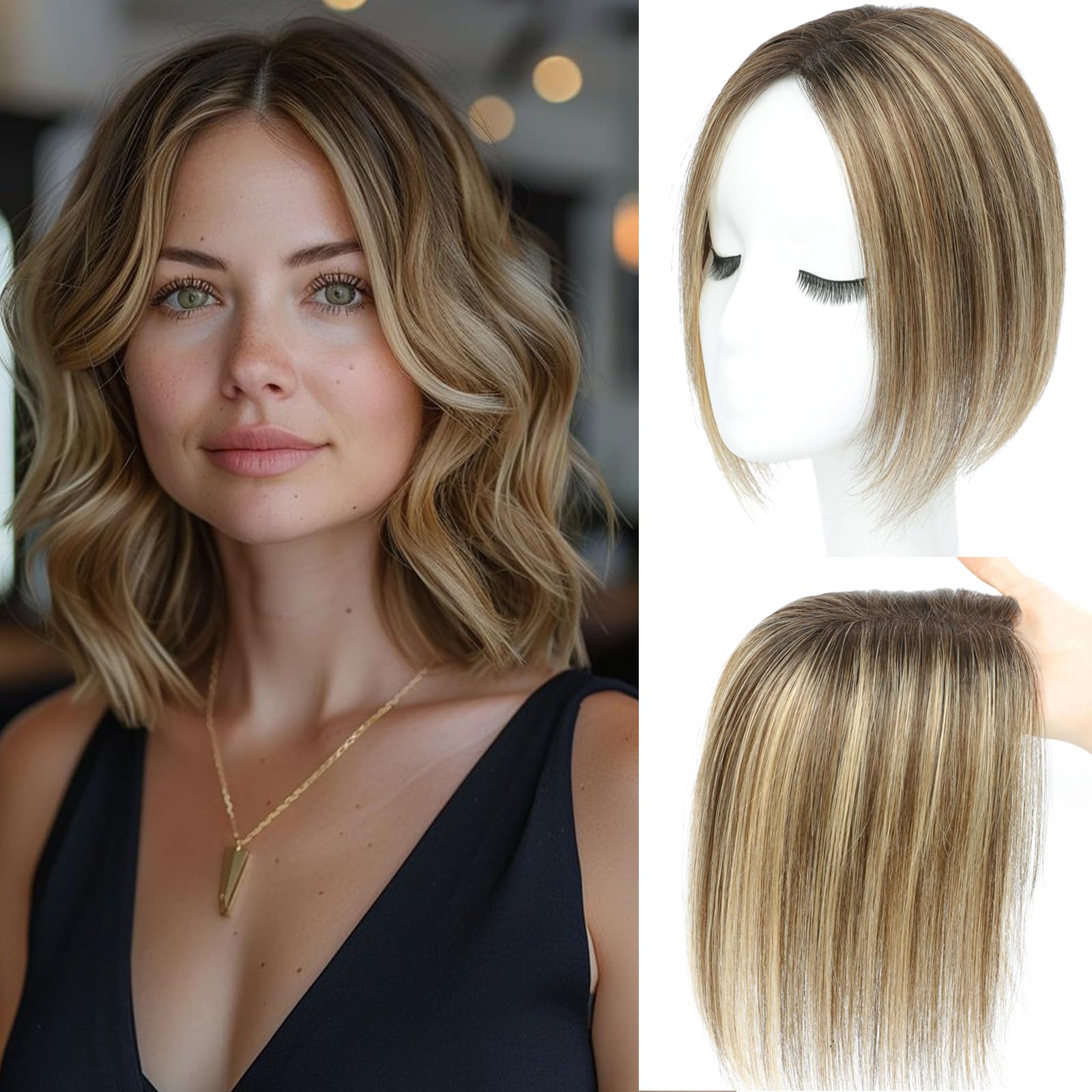 Hair Toppers for Thinning Hair Toppers for Women Real Human HairPieces for Women with Thinning Remy HairPieces Wiglets 10inch 4T427#