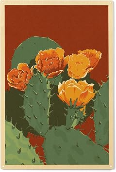 Lantern Press 10x15 Inch Wood Sign, Ready to Hang Wall Decor, Prickly Pear Cactus, Letterpress