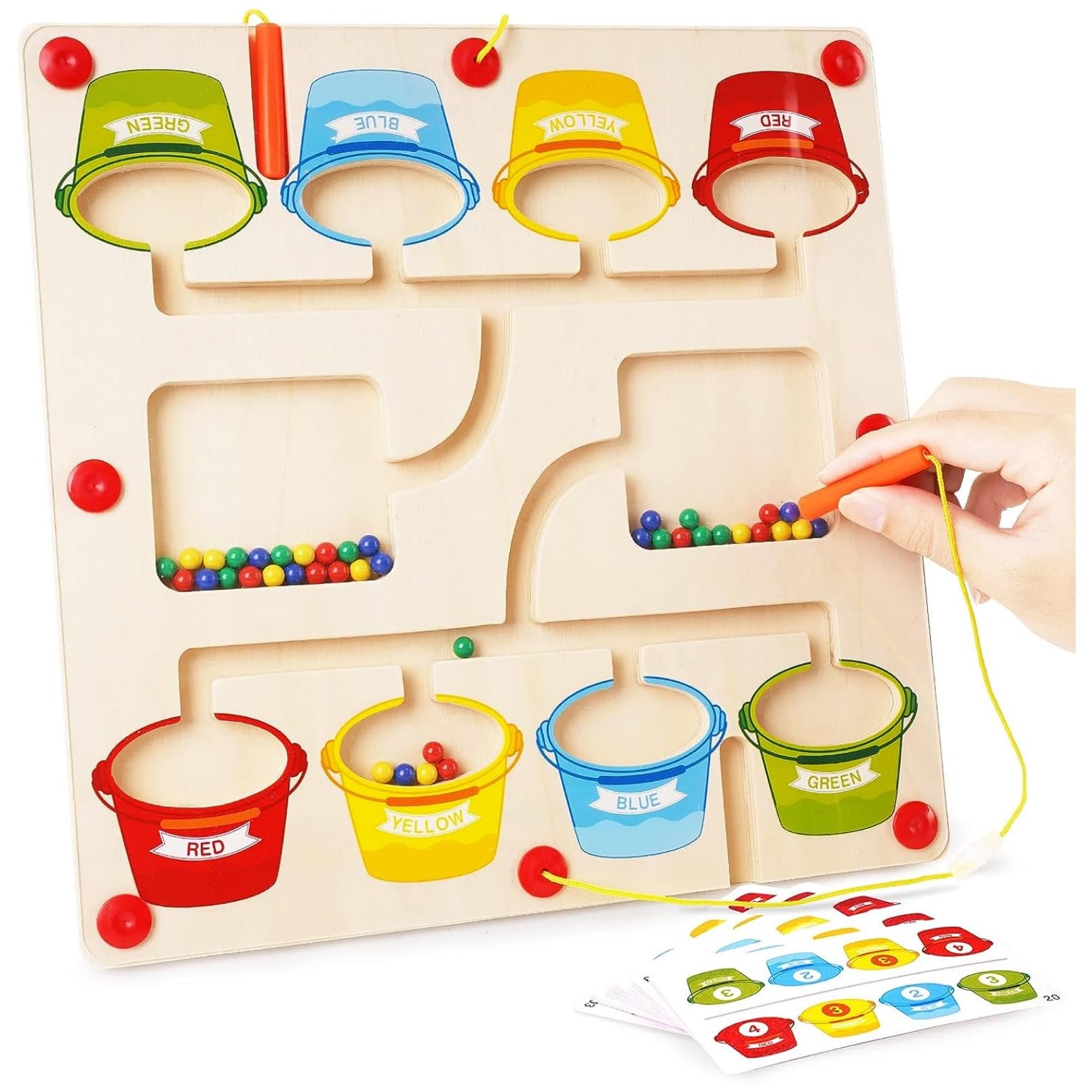 AM ANNA Magnetic Color and Number Maze for 2 Players, Magnetic Color Maze Montessori Counting Toys Wooden Magnet Board for Toddler 1-3,Learning Preschool Toys (for 2 Players)