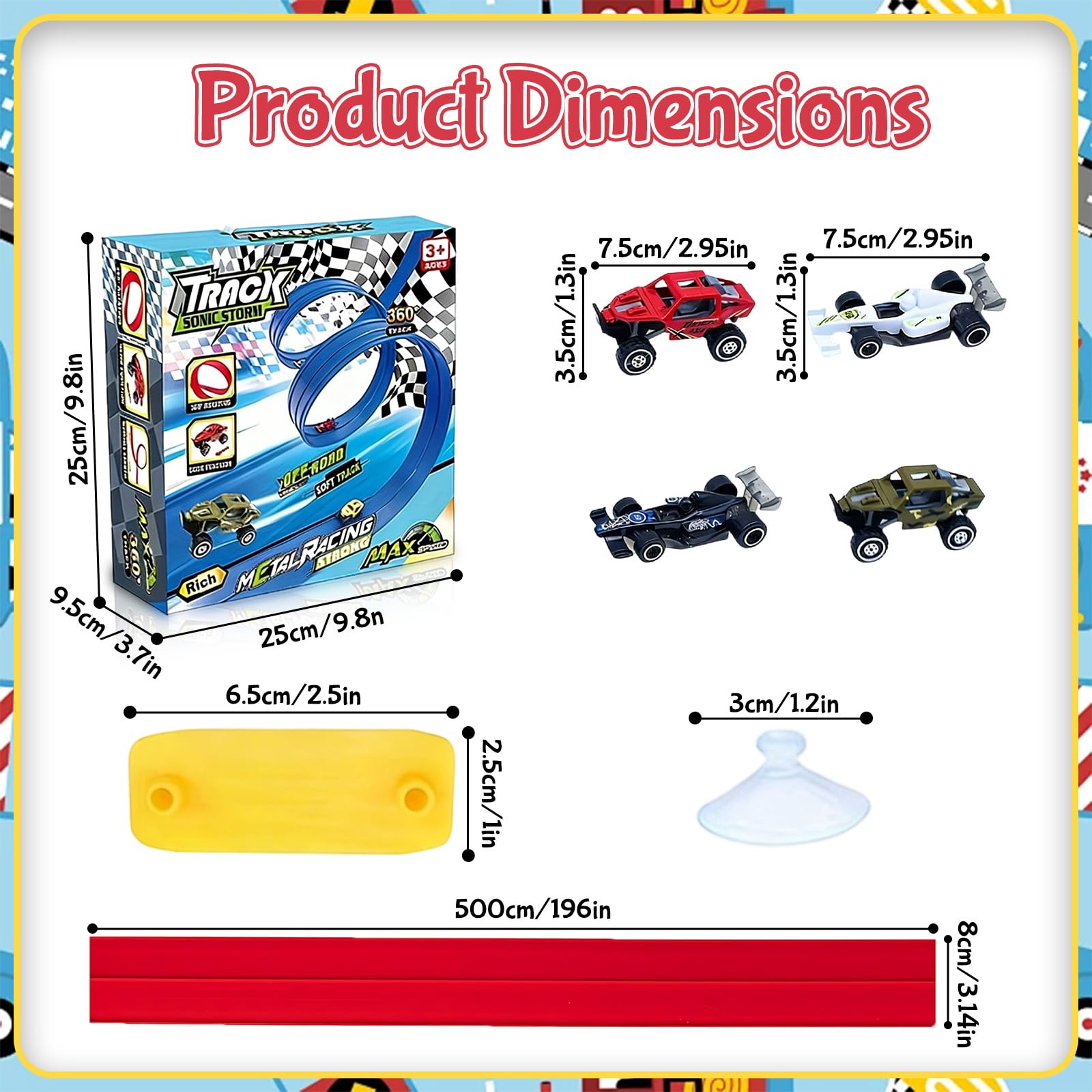 5m/196In Red Speed Track - Flexible Racing Set including 4 Cars & Suction Cups - Image 2
