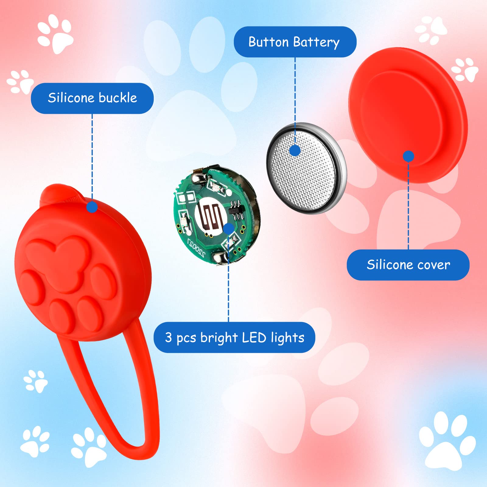 2 Pieces Glow Dog Collar Light 3 Modes Silicone LED Dog Cat Lights Clip-on For Night Dark