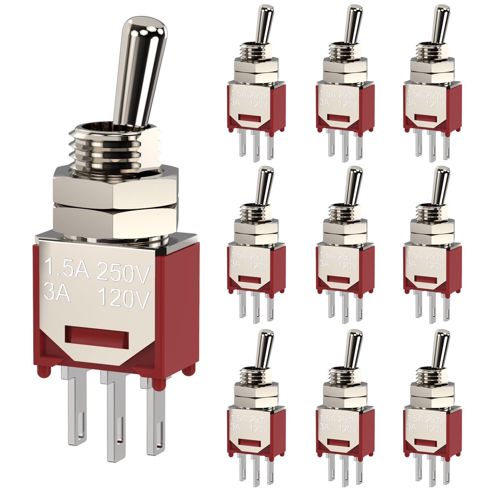 10Pcs AC 250V/1.5A 120V/3A ON/ON 2 Position 3 Pin SPDT Mini Micro Toggle Switch