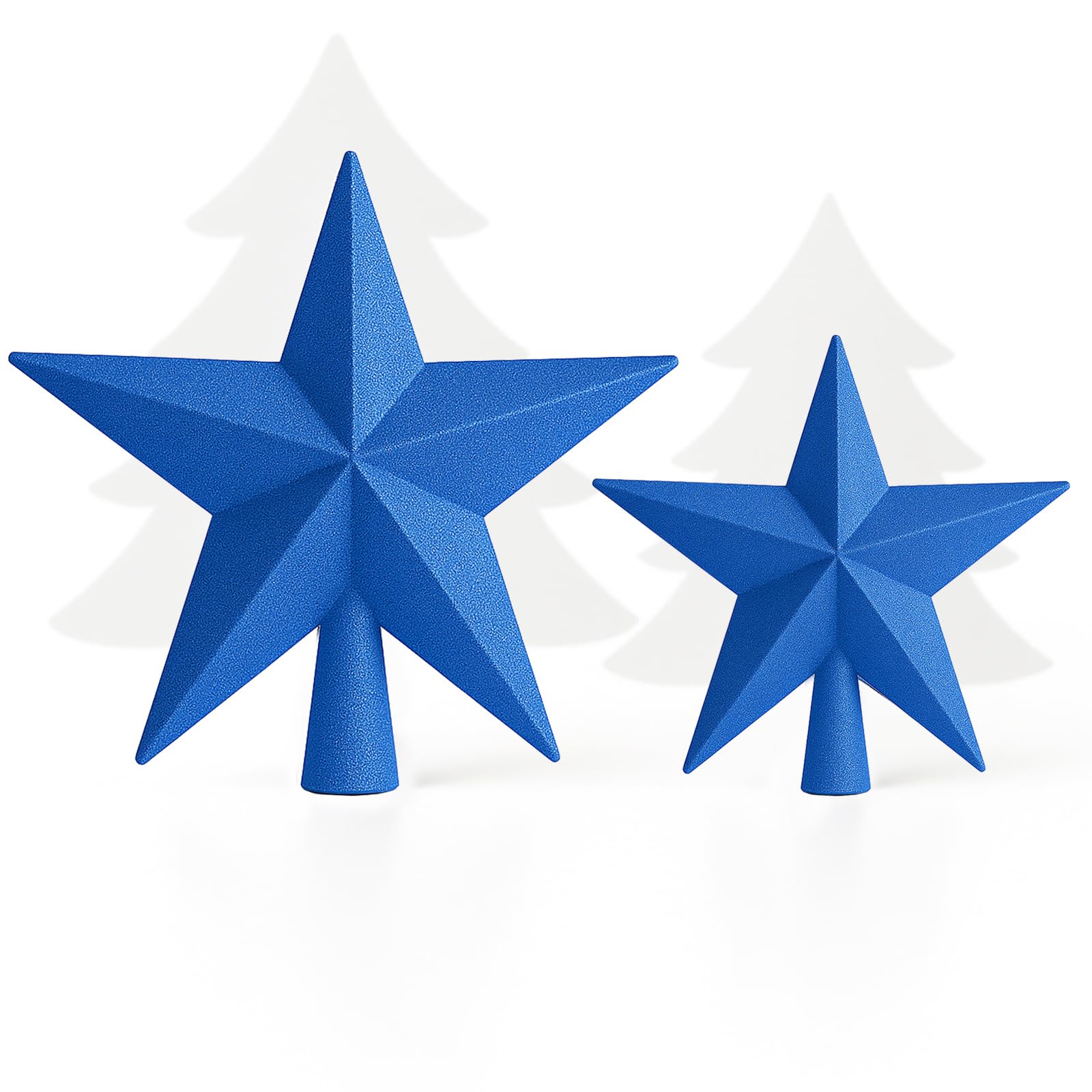 AMLOOPH Christmas Tree Topper, 2 Pack Glitter Blue Christmas Tree Star Decorations - 15cm & 10cm Sparkle Xmas Star Tree Topper for Traditional Blue Christmas Decorations