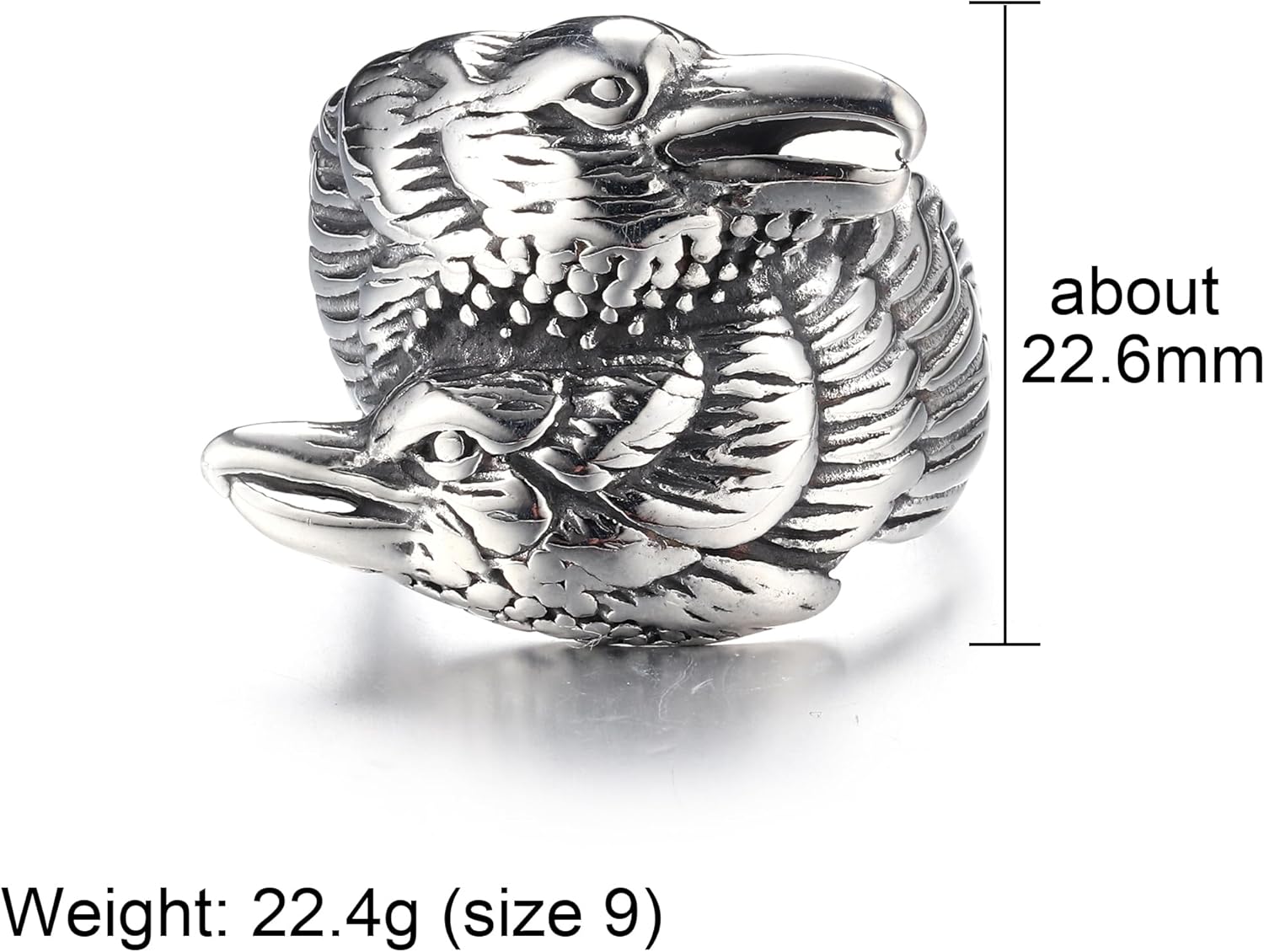 GTHIC Stainless Steel Viking Double Raven Head Ring For Men Women Retro Punk Odin's Crows Amulet Animal Rings Jewelry, Size 7-13