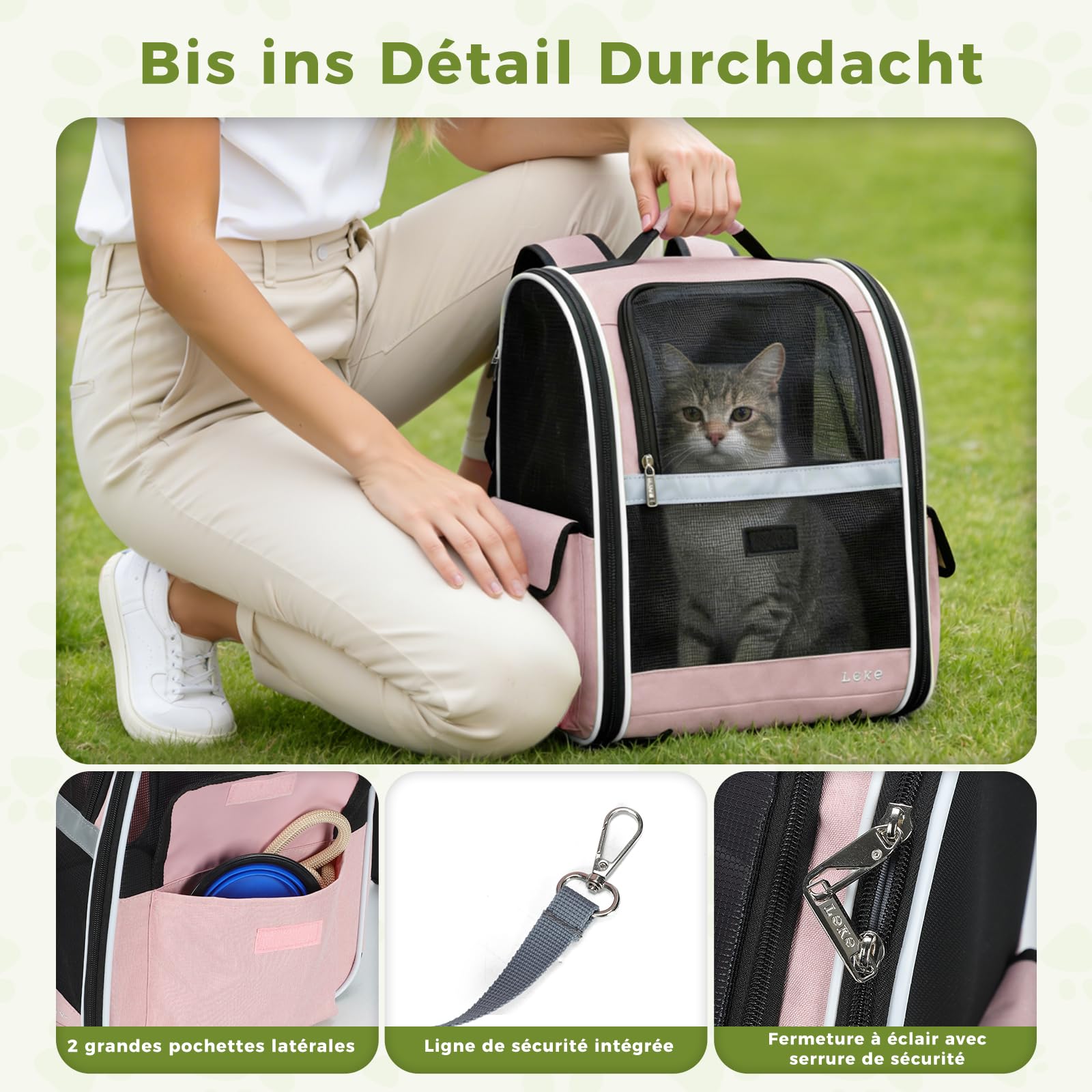 Lekesky Sac à Dos pour Chiens et Chats de Taille Moyenne/Petite (2 à 5 kg), Sac à Dos Chat Respirant Pliable, Sacs Transport Dos Chats avec Fenêtre en Maille pour Randonnée Voyages l'extérieur, Rose