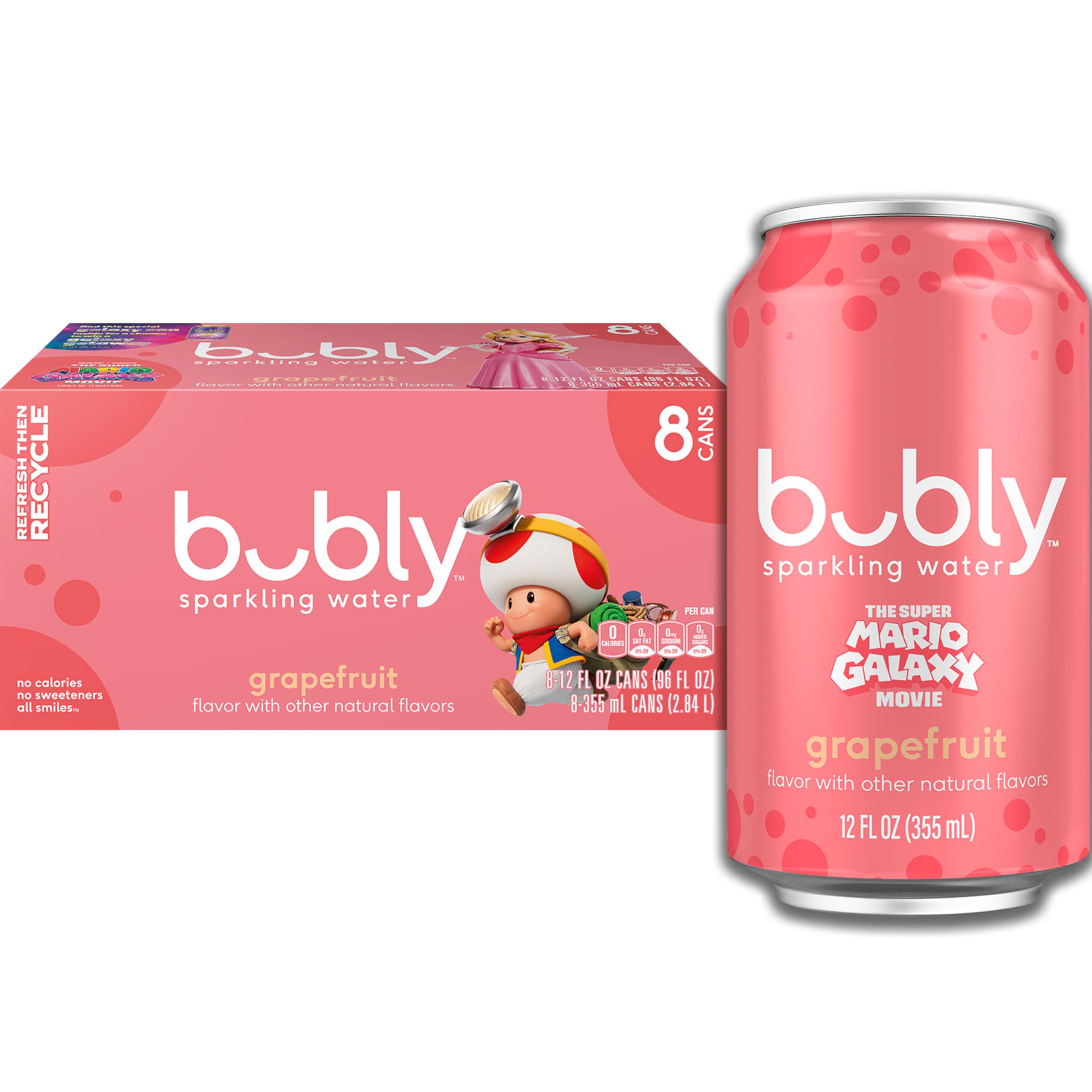 bubly Sparkling Water, Grapefruit, 12 Fl Oz Cans (Pack of 8)