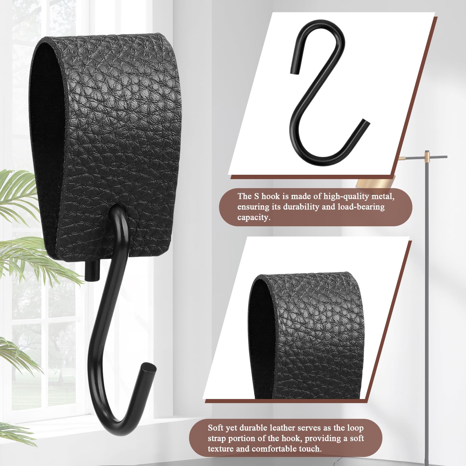 MHYMX 12 stuks haken voor kledingstang, S-haken om op te hangen, leer, campinghaken, 16 x 2 cm, kunststof, multifunctionele haken voor garderobe, mantel, keuken, badkamer