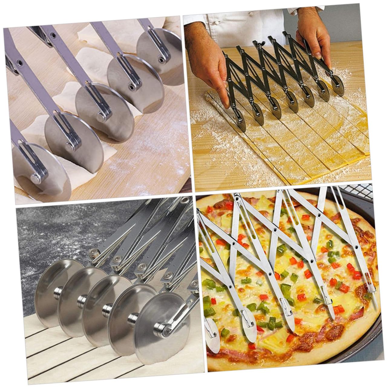 Didiseaon Coupe-pizza Roulettes 5 Roues Extensible Acier Inoxydable Trancheuse à Pâte Réglable Pour Pâtisserie Maison La Cuisine Professionnelle