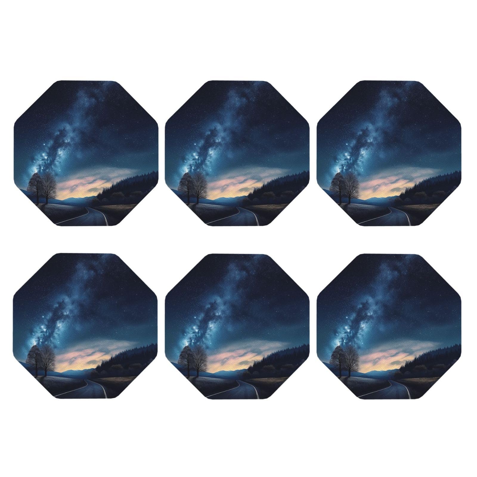 6pcs Leather Coasters for Drinks, Night and Sky Drink Coasters for Tabletop Protection, 4" Cup Coasters for Coffee Table Decor, Non-Slip Drinking Cup Mat for Hot Or Cold Drink