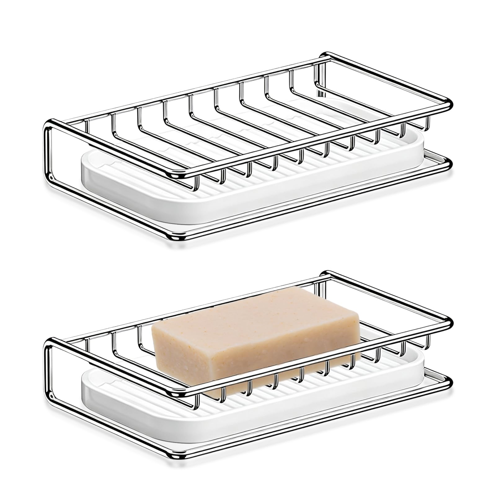 2 PCS Soap Holder, Stainless Steel Draining Soap Dish Non-Slip with Drip Tray Quick Drying Sponge Holder for Bathroom Showe Kitchen Sink