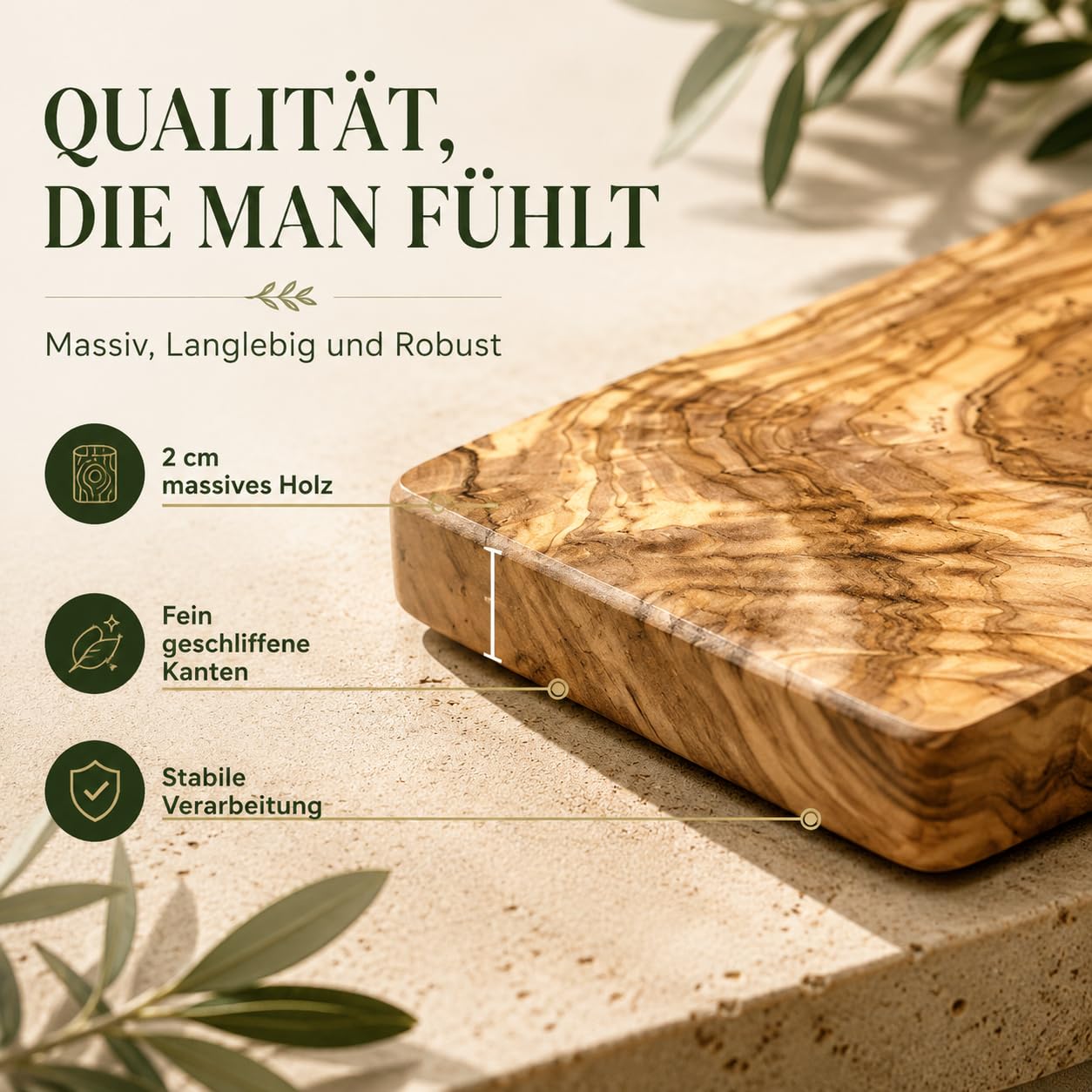 Schneidebrett personalisiert, Olivenholz - Rechteckiges Holzbrett mit Gravur (30 x 15 cm)