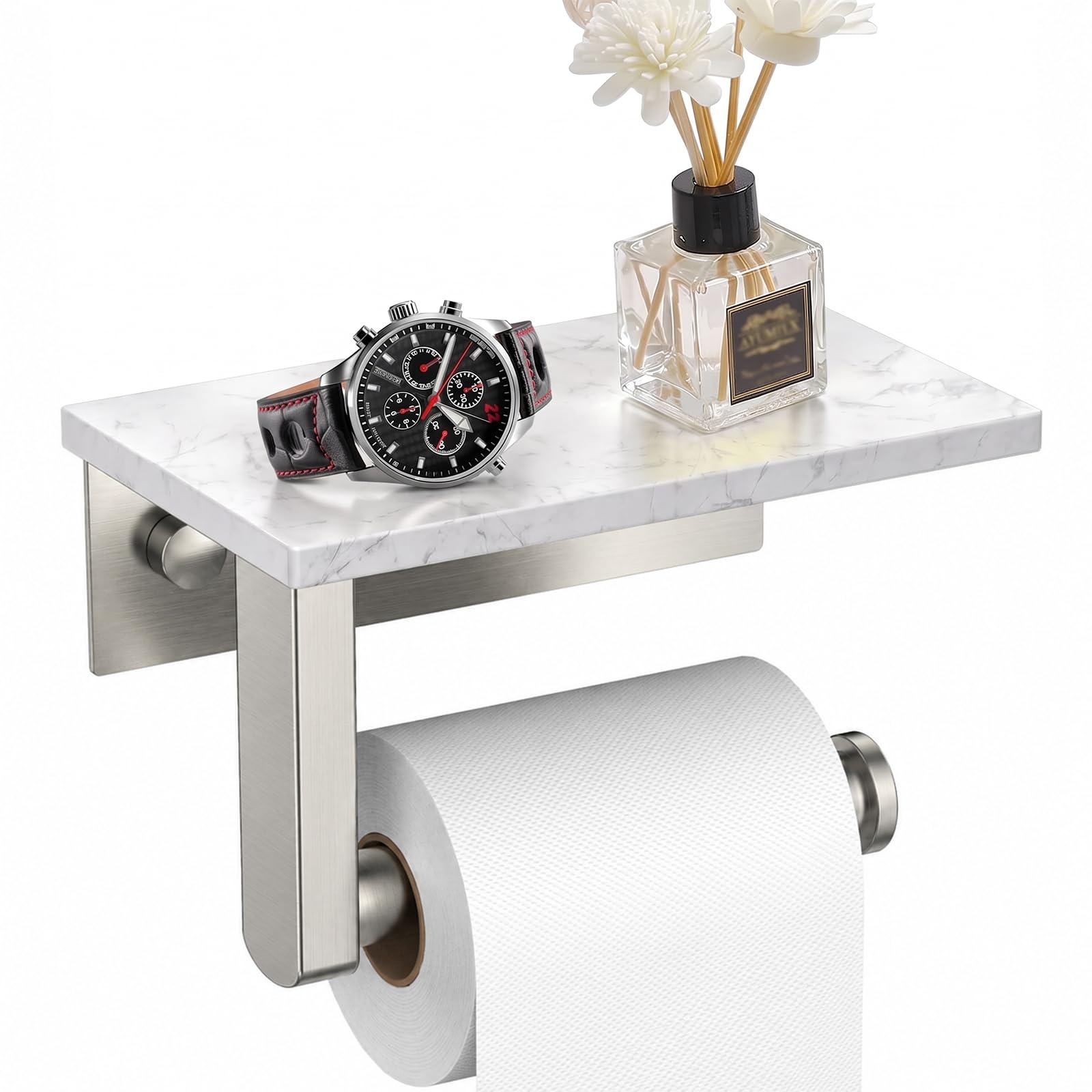 BWE Brushed Gold Toilet Paper Holder with Marble Shelf Wall Mounted — Amazon image 12
