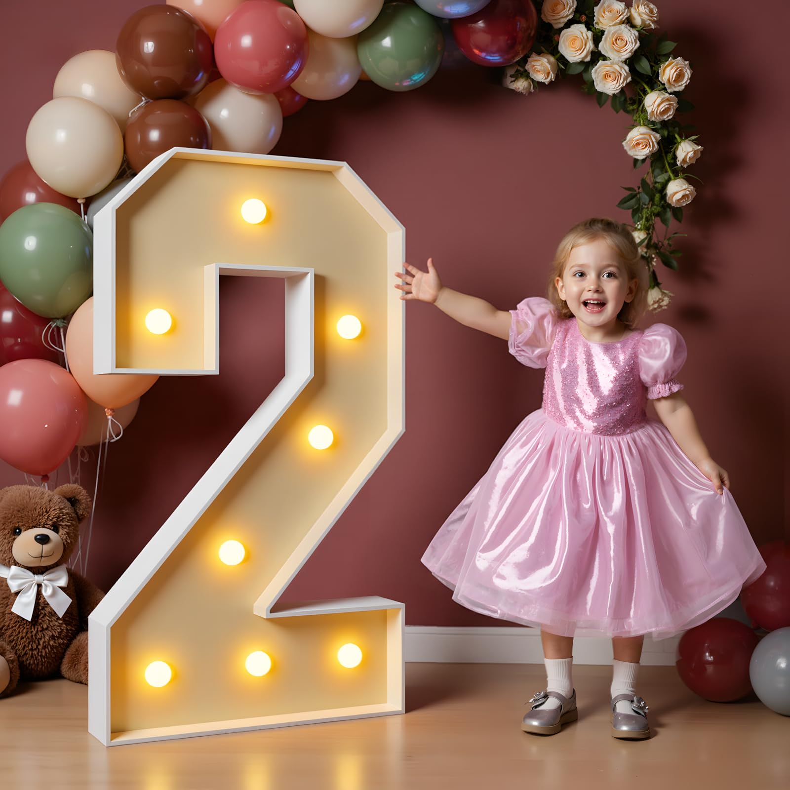 Photo 1 of imprsv 3FT Light Up Numbers, Marquee Numbers 2 for Birthday and Anniversary Party Decorations, Large Light Up 2, Pre-Cut Foam Board Kit