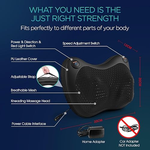 Miniatura 6 de VOYOR-Health Shiatsu Masajeador de cuello y espalda con calor, almohada de masaje de tejido profundo 3D para espalda baja, hombro, pantorrilla, pie,