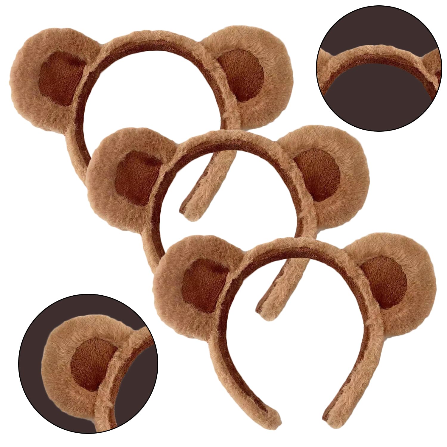 Lezevn Lot de 6 serre-têtes avec oreilles d'ours en peluche pour décoration de maquillage Marron