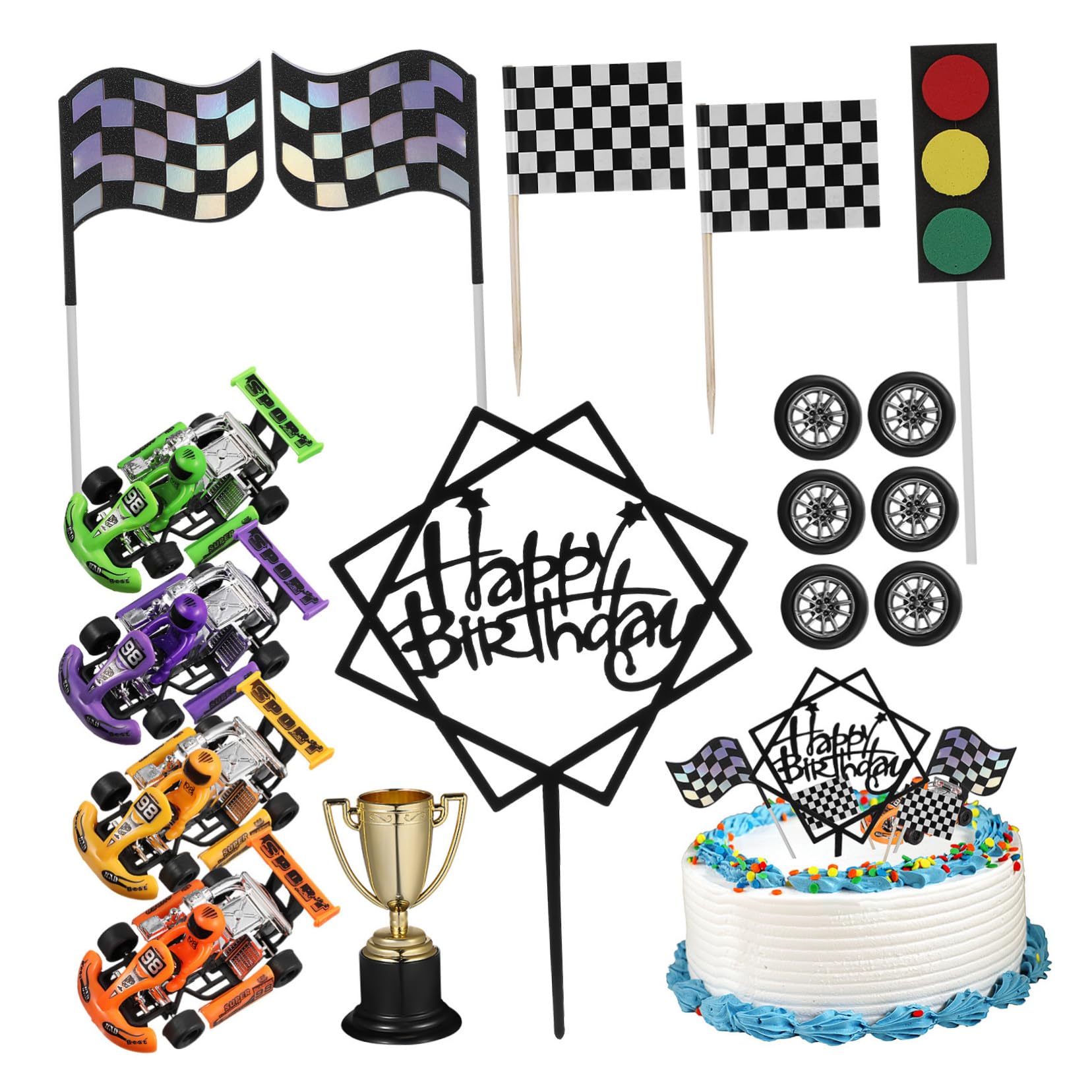 UPKOCH 23pezzi Decorazioni Per Torte Tema Auto Topper Per Torte Da Corsa Di Decorazioni Per Feste Di Compleanno Di Ragazzo Ragazza Colori Variabili Per Celebrazioni Di Auto Da Corsa
