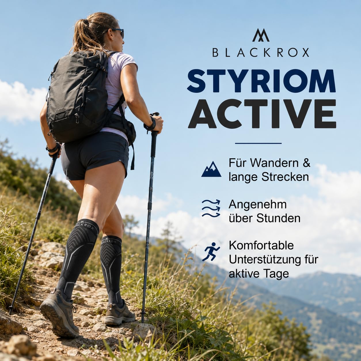 BLACKROX STYRIOM ACTIVE [Vergleichssieger 2026] Kompressionsstrümpfe Damen Herren 1 Paar, Sport & Alltag, atmungsaktiv, für Laufen, Fitness & Beruf
