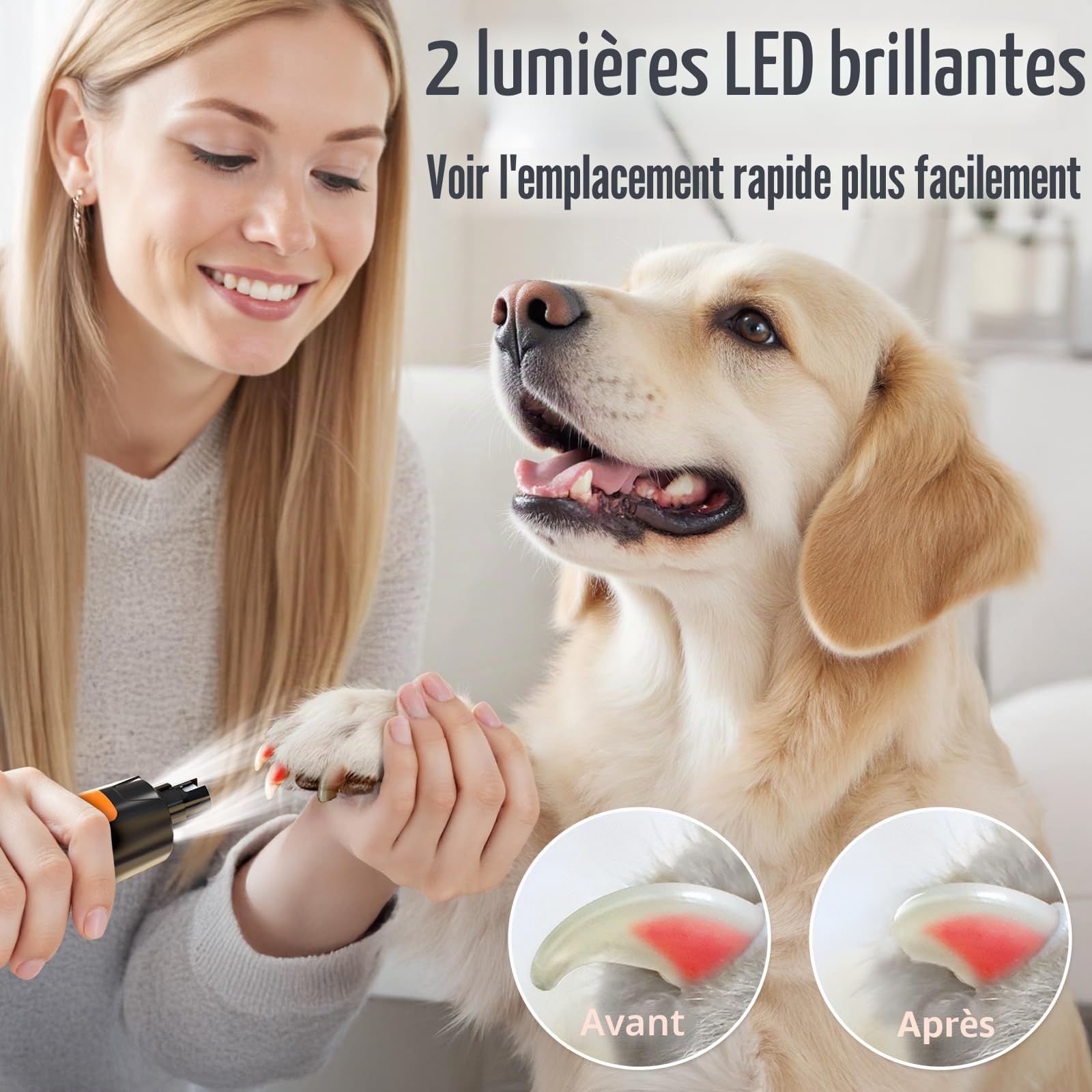 Casfuy Broyeur à Ongles pour Chien à 6 Vitesses amélioré - 50% de Puissance en Plus - pour Chiens et Chats de Petite, Moyenne et Grande Taille (Orange)