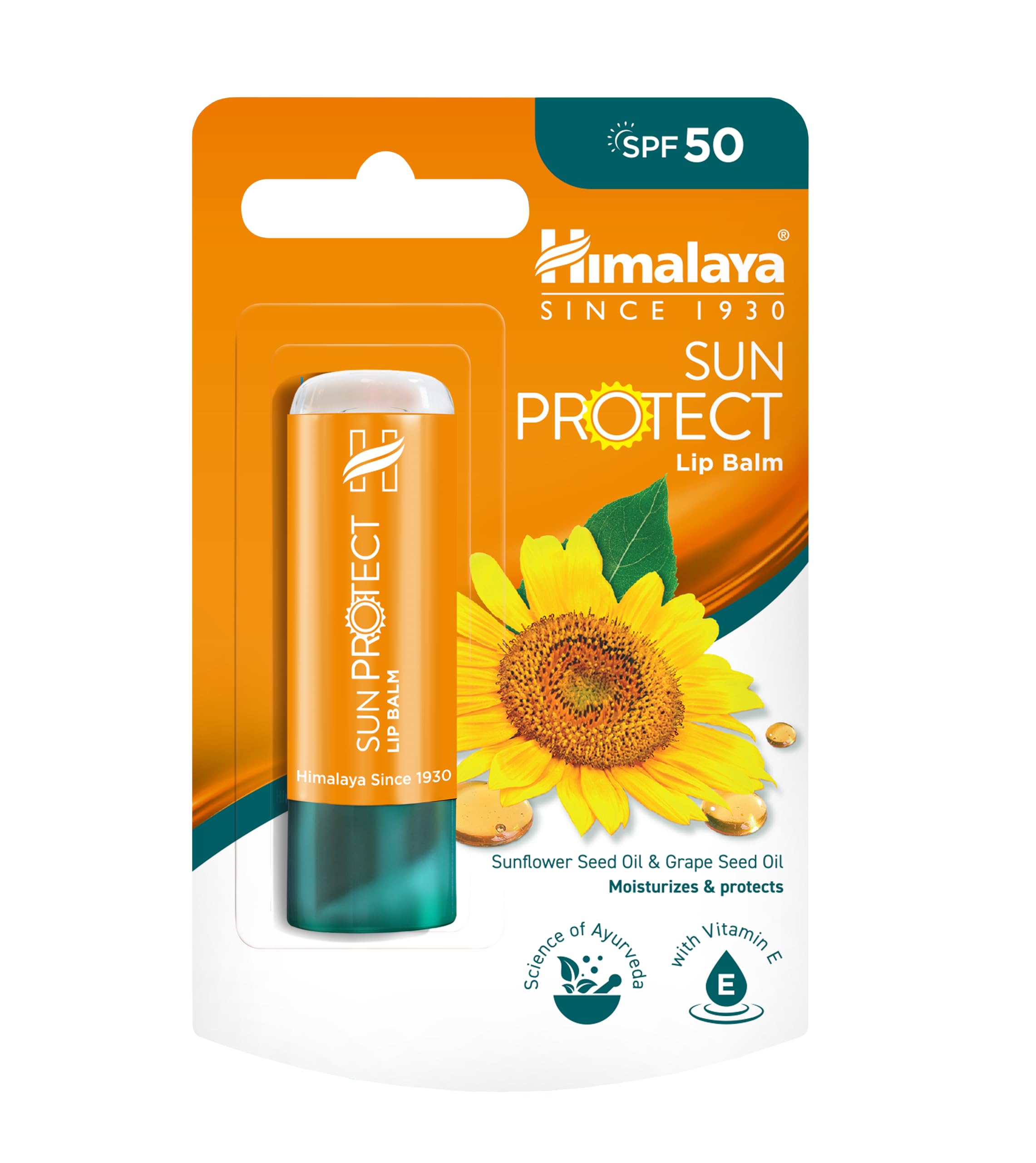 Himalaya Sun Protect Balsamo per labbra con SPF 50 e protezione dai raggi UVA, protegge le labbra dai danni del sole, 4,5g, Confezione da 1, Sun Protect 4.5g, Confezione singola