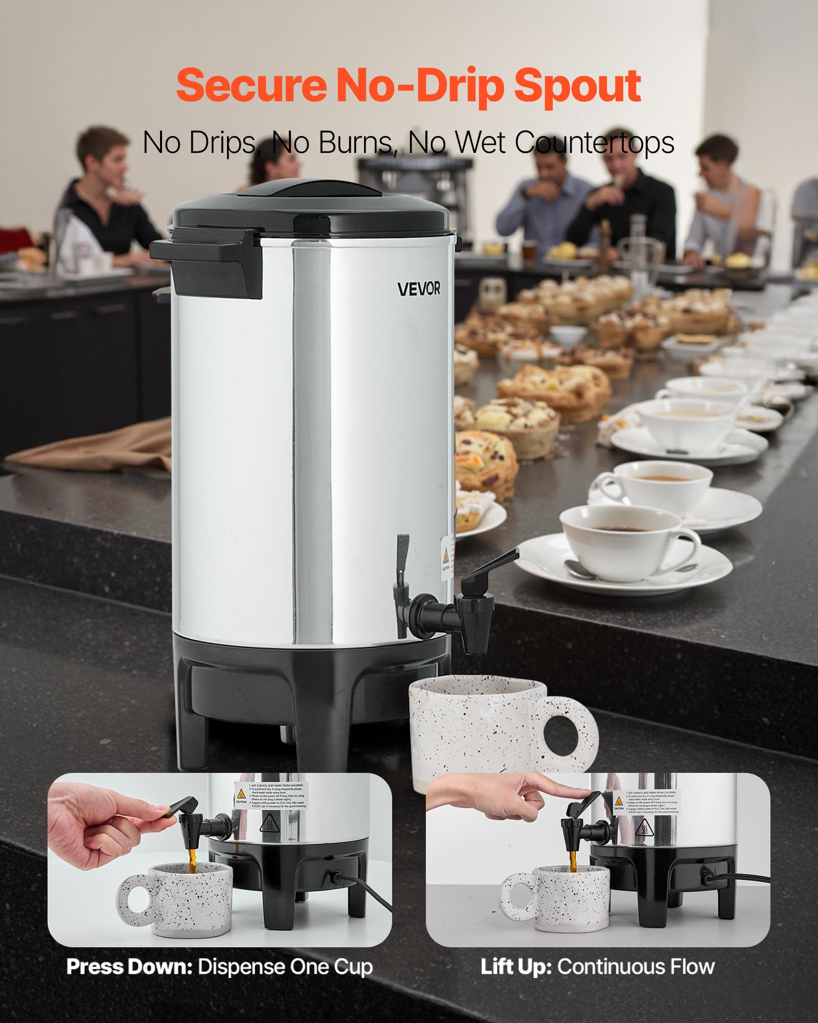 VEVOR Cafetera de 40 Tazas y 6 L, Dispensador de Bebidas Calientes con Grifo Antigoteo, con Control Automático de Temperatura, Ideal para Catering, Fiestas, Iglesias, Restaurantes y Cafeterías
