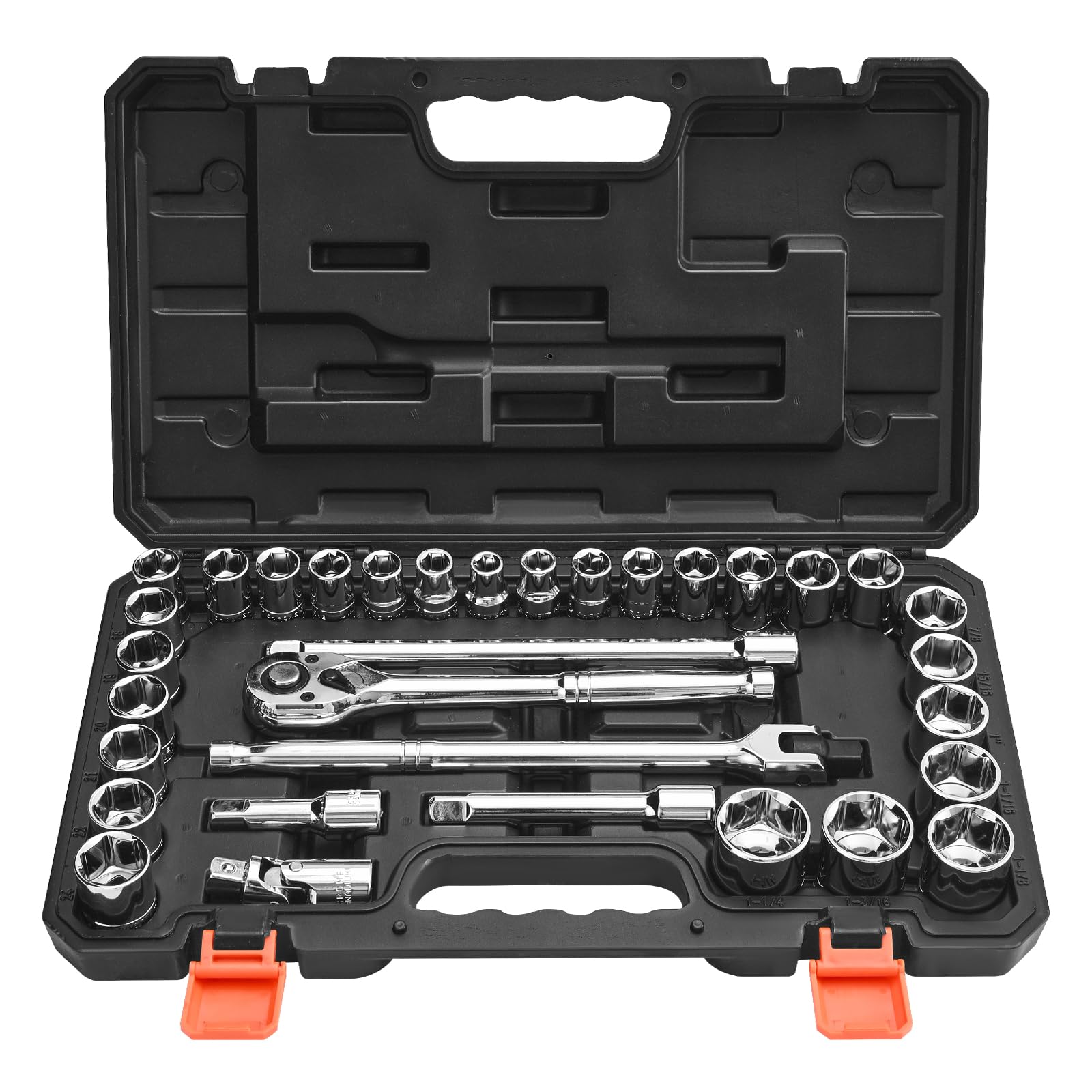 VEVOR Socket Set, 33 Pieces, 12.7 mm Drive Socket and Ratchet Set, SAE and Metric, Mechanic Tool Kit with Ratchet Wrench, Extension Bar and Storage Case, CR-V Alloy Steel, for Automotive Repair