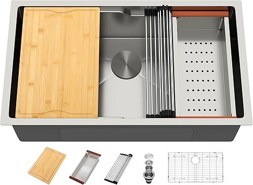 Miniatura 10 de Dcolora DC-U7703 - Fregadero de cocina de montaje inferior de 27 pulgadas, de acero inoxidable 304 calibre 16, fregadero grande para debajo de la