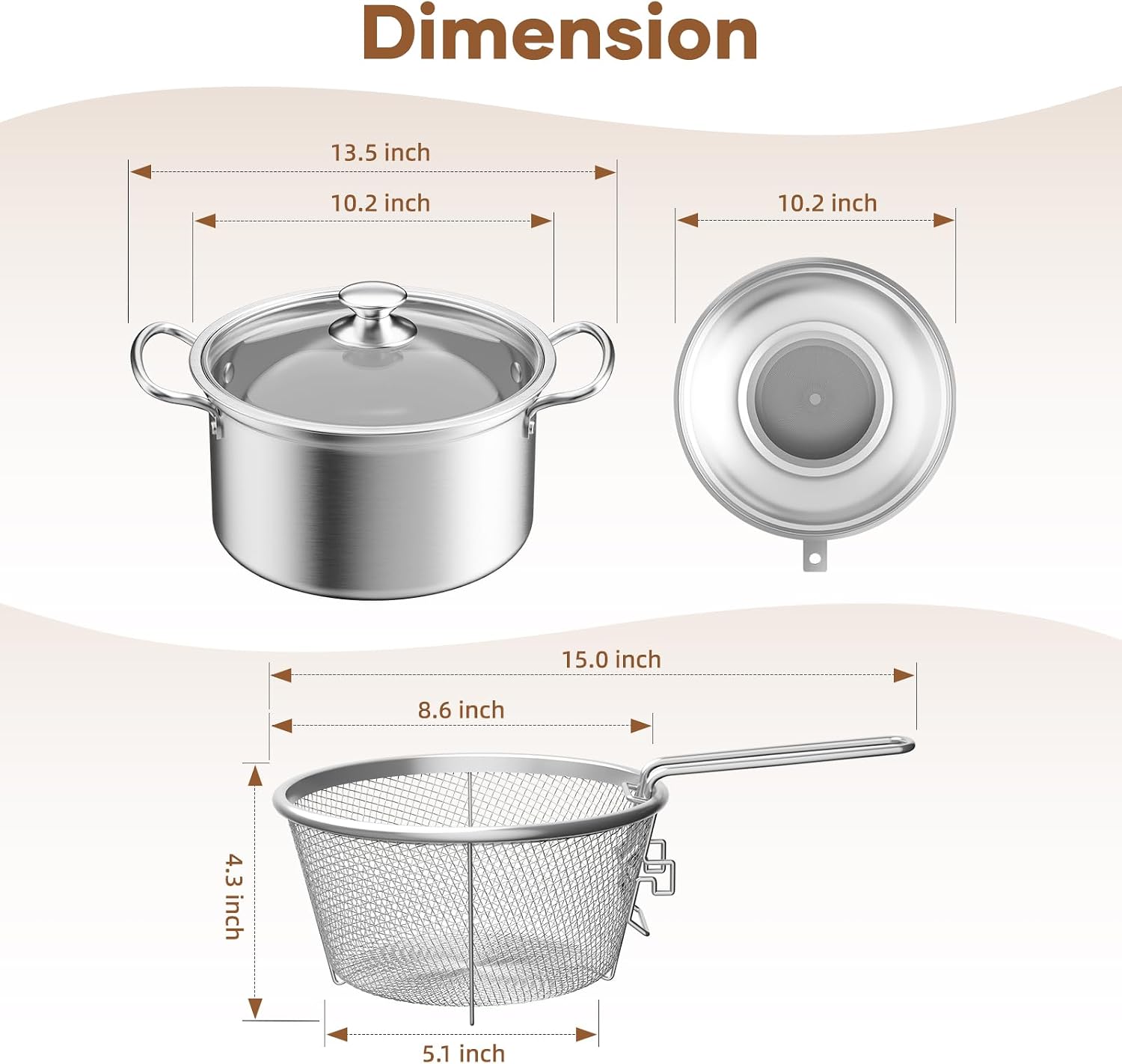 OPENICE Deep Fryer Pot with Basket, Lid, Splatter Guard, 6.3QT/6.0L | Stainless Steel Frying Pot for Stove Top Frying, Boiling, Outdoor Camping | Compact Design for Easy Cabinet Storage