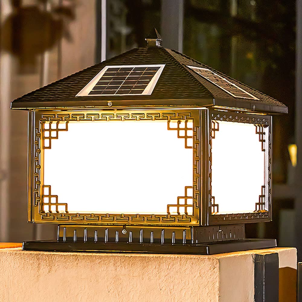 OZBMA Outdoor Solar Pole Headlight Aluminum Fence Lights LED Lighting Deck Cap Light with Pier Mount Base Pillar Wall Lamp Garden Villa (size_name 9.8in*13in)