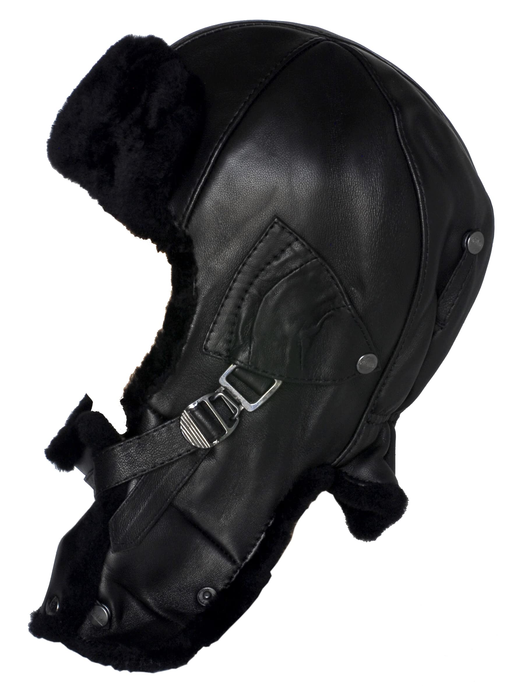 CUCUBAUshanka Winter Shearling Shearling Hat Men Soviet Aviator Pilot Hat Snow with Earmuffs (XL), Black, X-Large