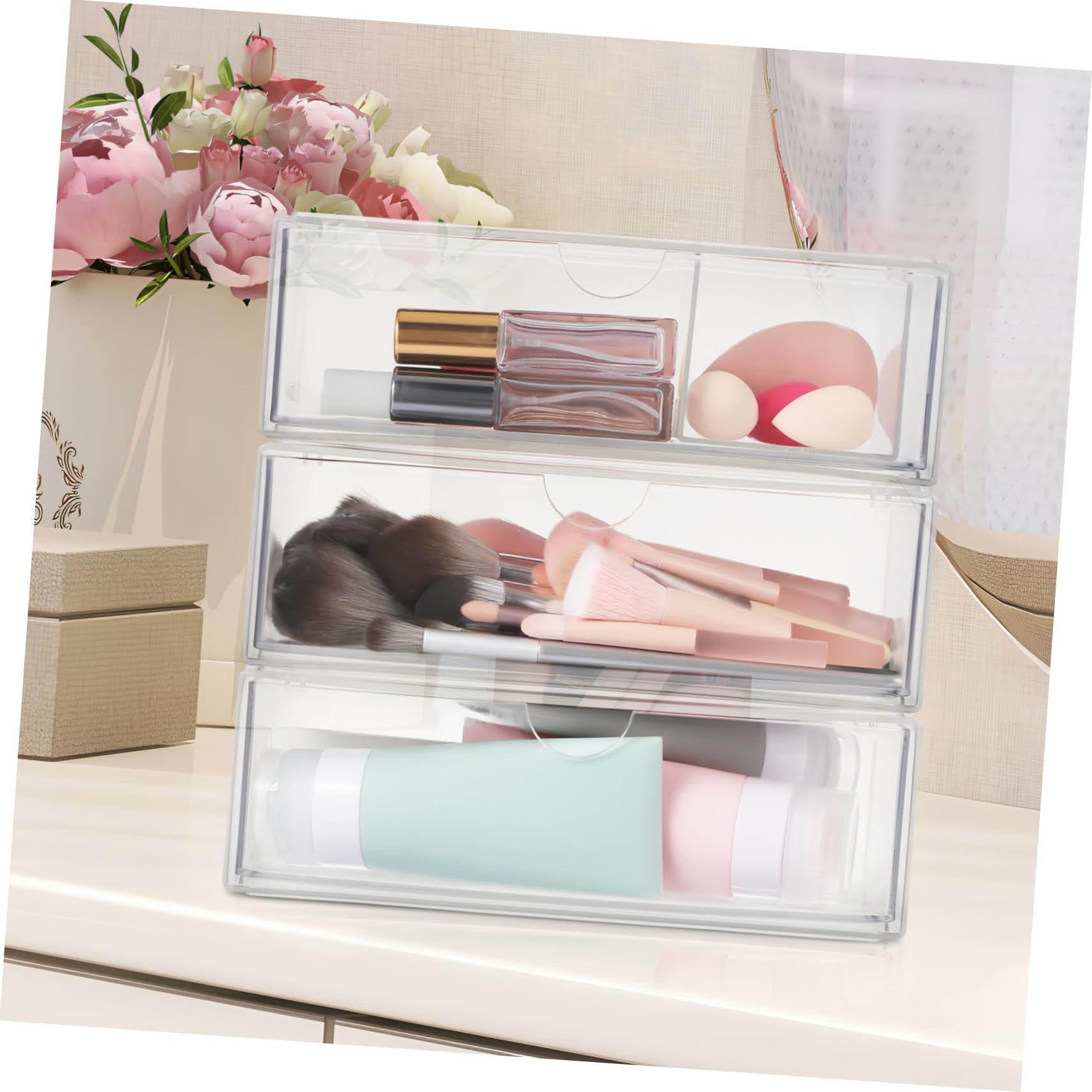 SOIMISS 3 Pièces Boîte De Rangement Récipient En Coton Couvercle Compartiment Rouge à Lèvres Organisateur De Cas De Stockage Se Maquiller Accessoire Bureau Maquillage Transparent Acrylique