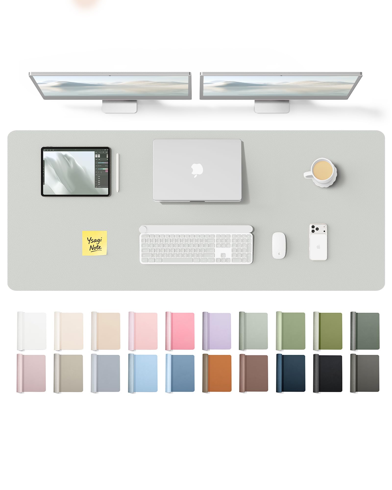 YSAGi PU Leather Desk Pad Protector, Large Mouse Pad, 55" x 17.2" (Light Grey) | Protects Your Desk from Scratches and Spills - main product image