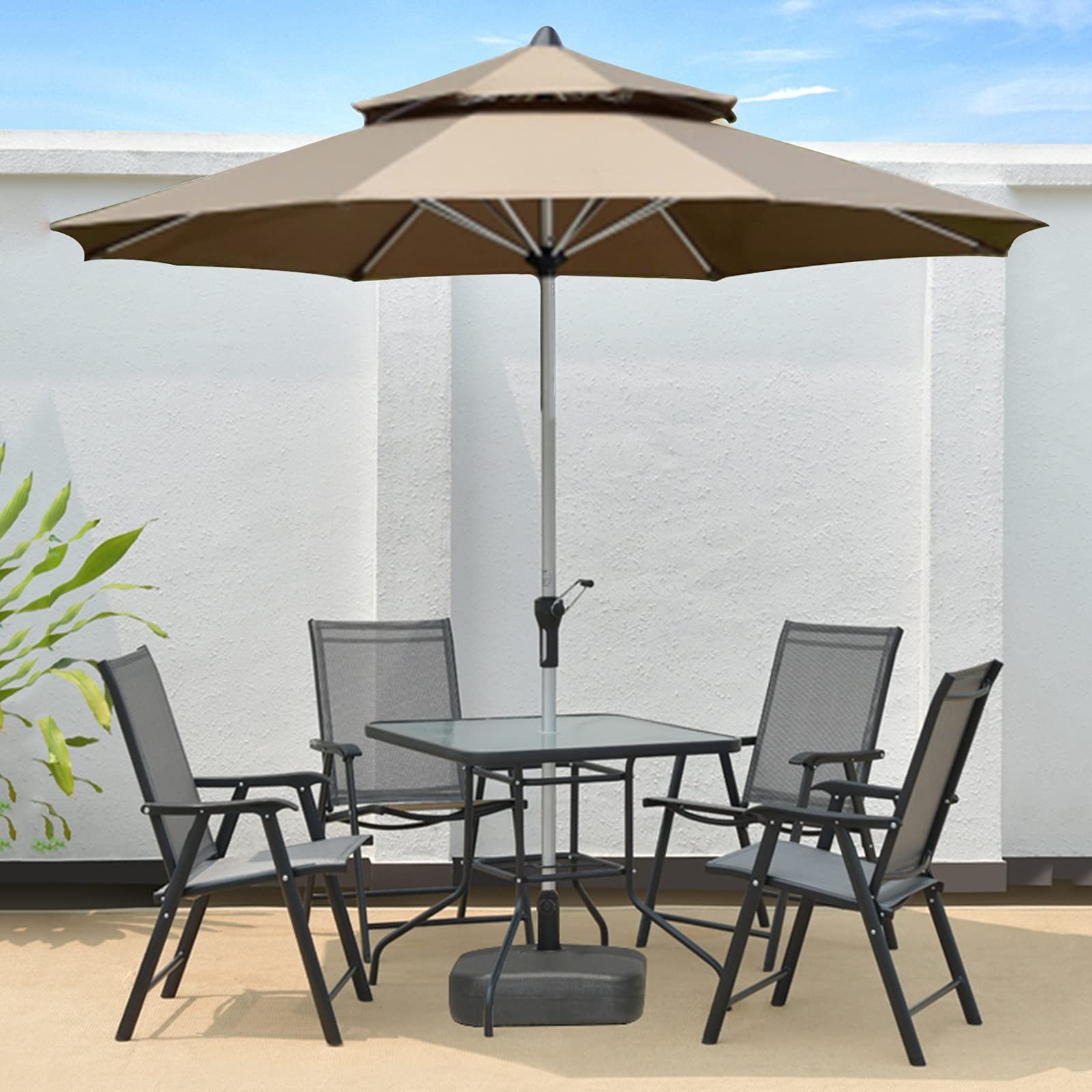 Φ2,7m okrągłe plażę duży ogrodowy Parasol, aluminiowa kolumna środkowa, multi funkcjonalne podwójne osłona słoneczne, korba ręczna, odpowiedni basen, plaża, taras, ogród podstawą z bazą