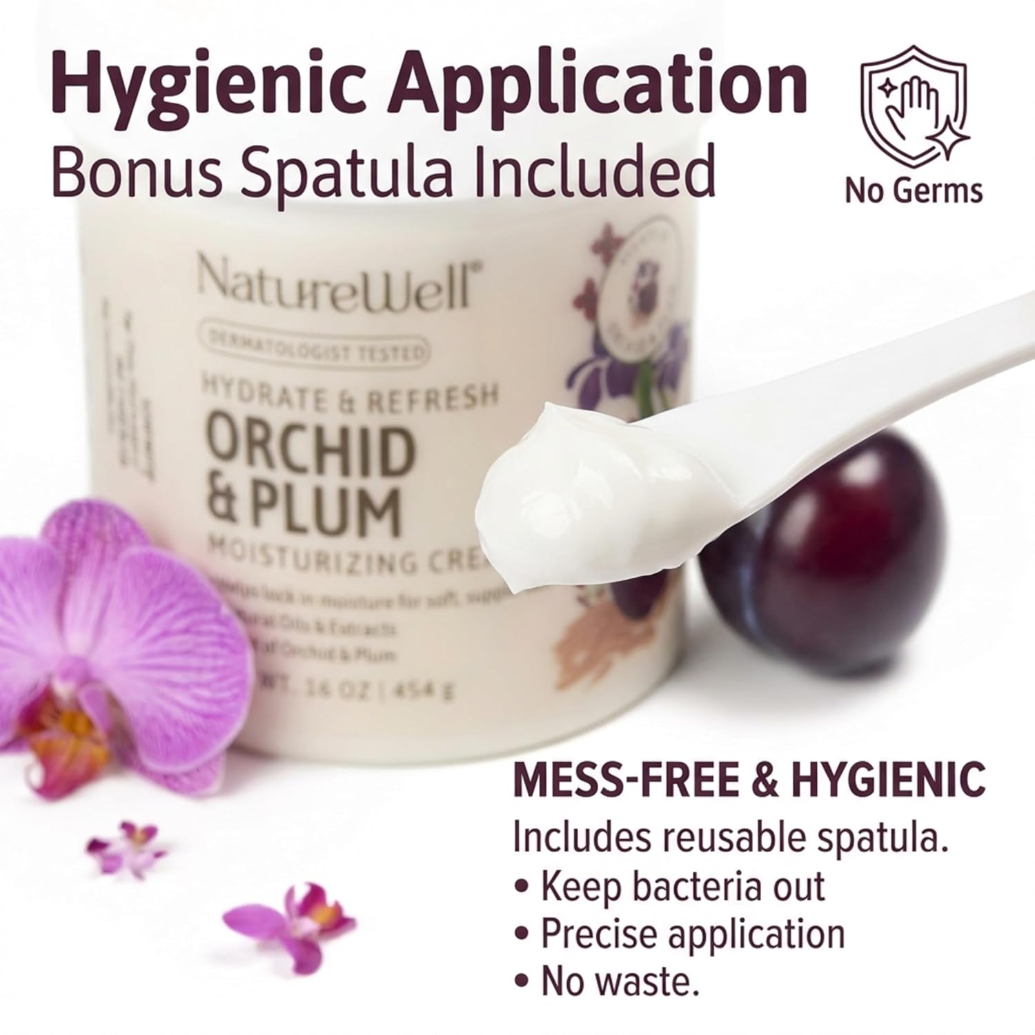 NATURE WELL Orchid & Plum Hydrate & Refresh Moisturizing Body Cream, Infused with Natural Oils & Extracts, Non-Greasy, Lightweight Texture, Helps Lock in Moisture for Soft, Silky, & Supple Skin,16 Oz - Image 6