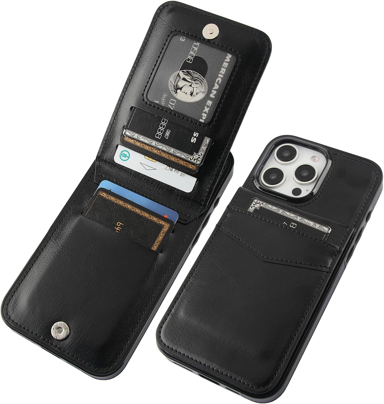 KIHUWEY Leder-Hülle Für IPhone 16 (6,1 Zoll) – Mit Kreditkartenfächern, Magnetverschluss, Standfunktion & Vollschutz, Blau