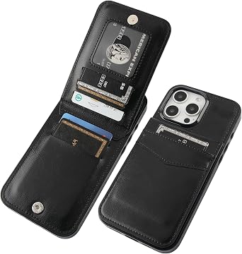 KIHUWEY for iPhone 16 Pro Max Wallet Case Card Holder Kickstand, Black
