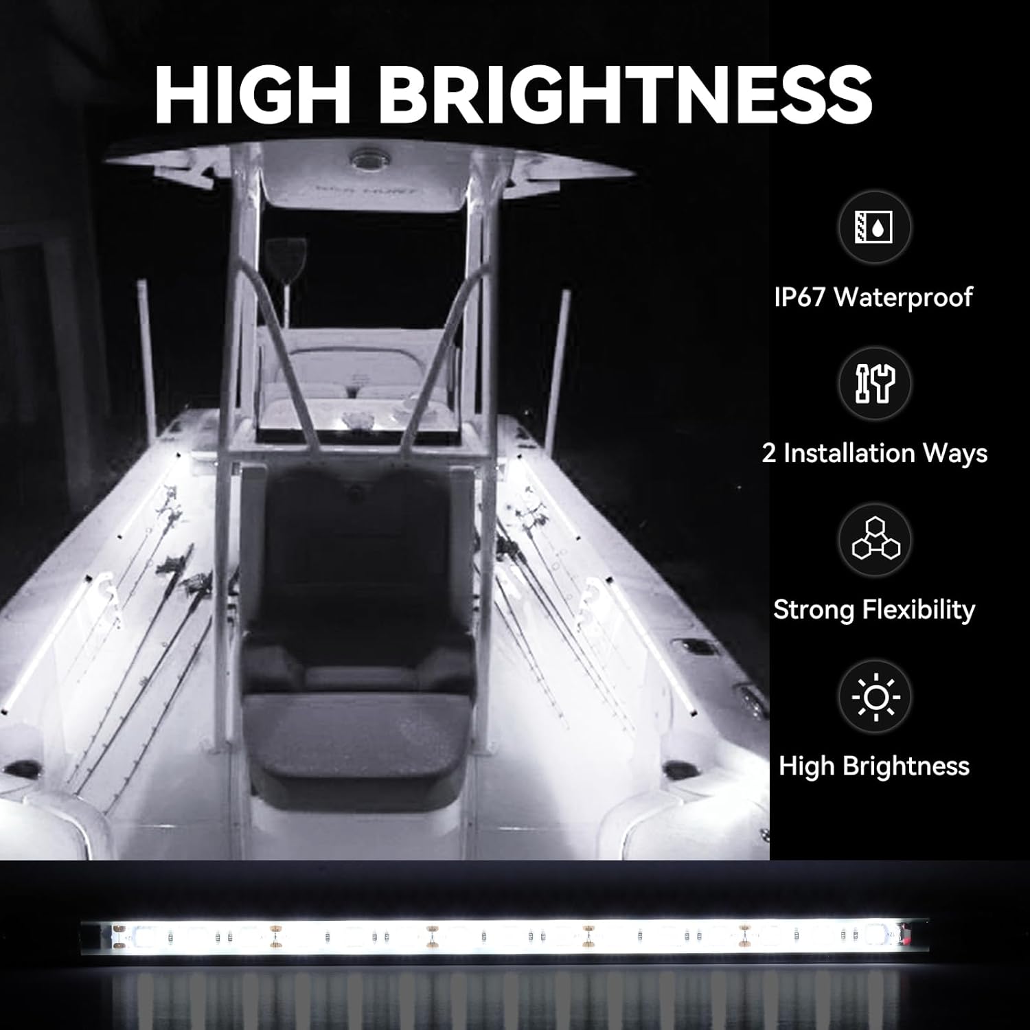 Boat Interior Lights White, Waterproof Led Boat Lighting, Marine Led Strip Lighting, Super Bright Marine Lighting for Night Fishing Pontoon Yacht Sailboat (White 4Pack)