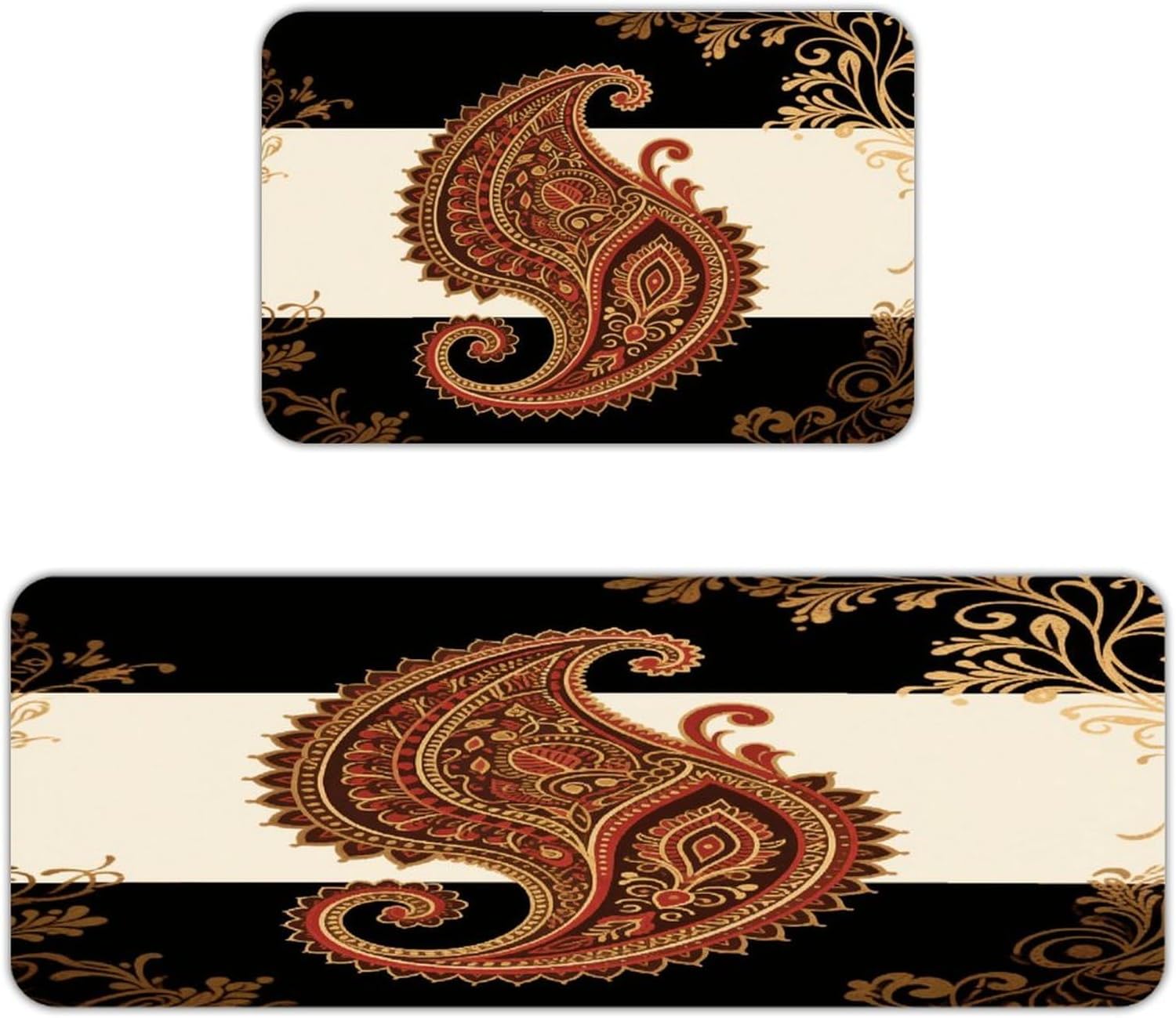 Bohemian Printed Kitchen Mat Set of 2 Ergonomic Comfort Velvet Rugs Cushioned Anti-Fatigue Non-Slip Standing Mats Thick Kitchen Floor Mat Carpet Runner Rugs 16"×24"+17"×47"