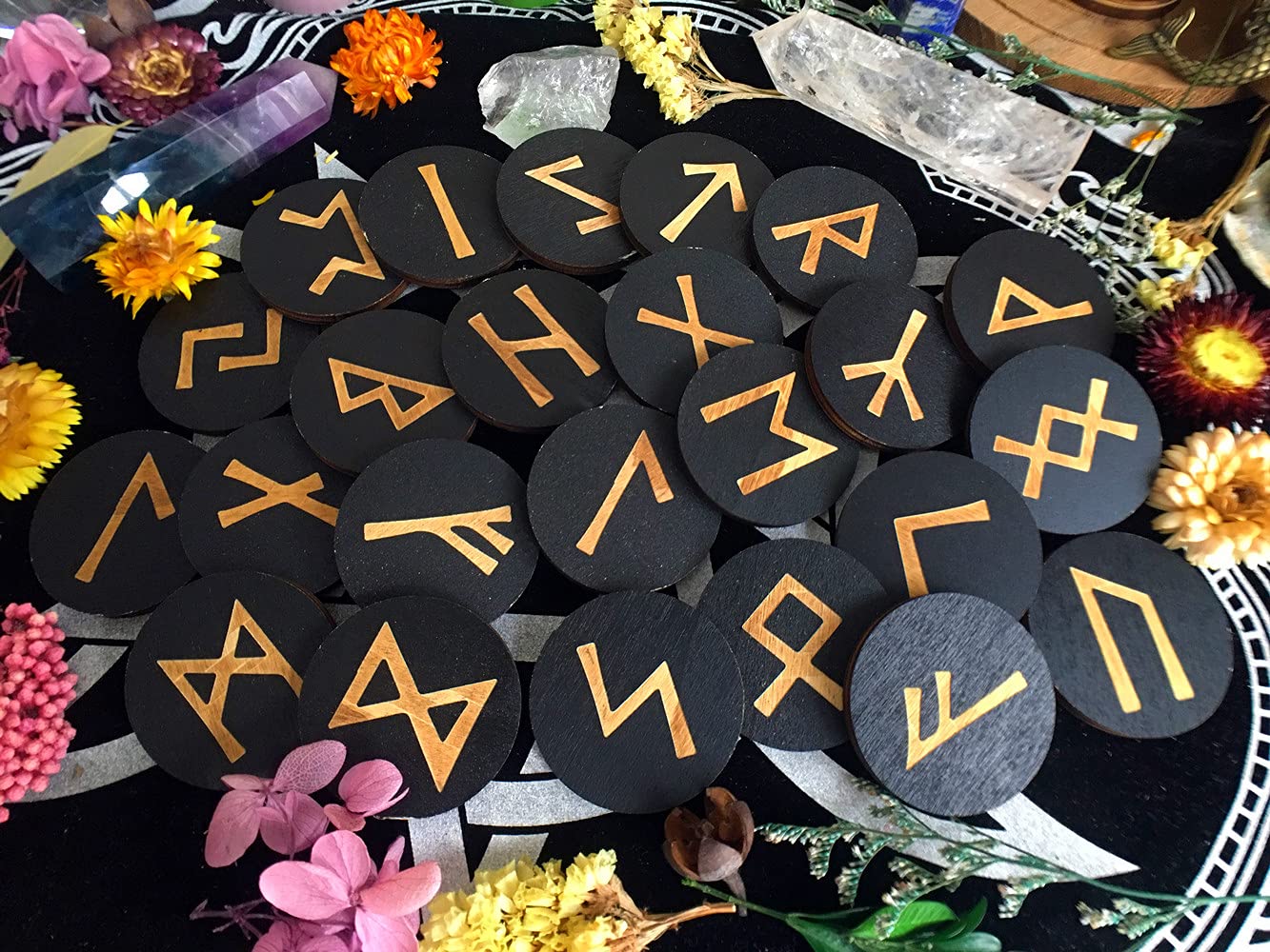 Buy OKDOKEY Wood Viking Runes Set Engraved Gypsy Symbol for Meditation