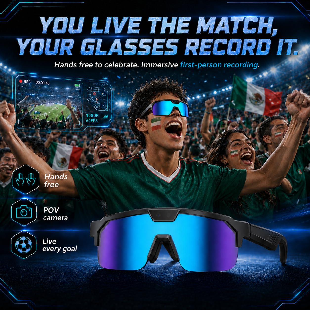 Lunettes intelligentes AI avec appareil photo, photo 30 MP, enregistrement vidéo 1200p, audio Bluetooth à oreilles ouvertes, traduction en temps réel, coffret cadeau pour homme et femme