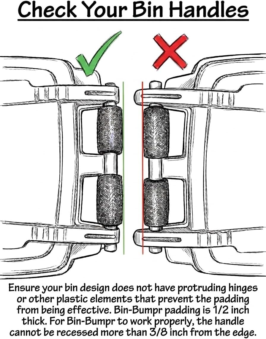 Trash Bin Handle Padding | Garage Siding Wall Protector Bin Bumper Guard | Fits US Garbage Recycling Compost Bins Cans | 4 Pieces, Black