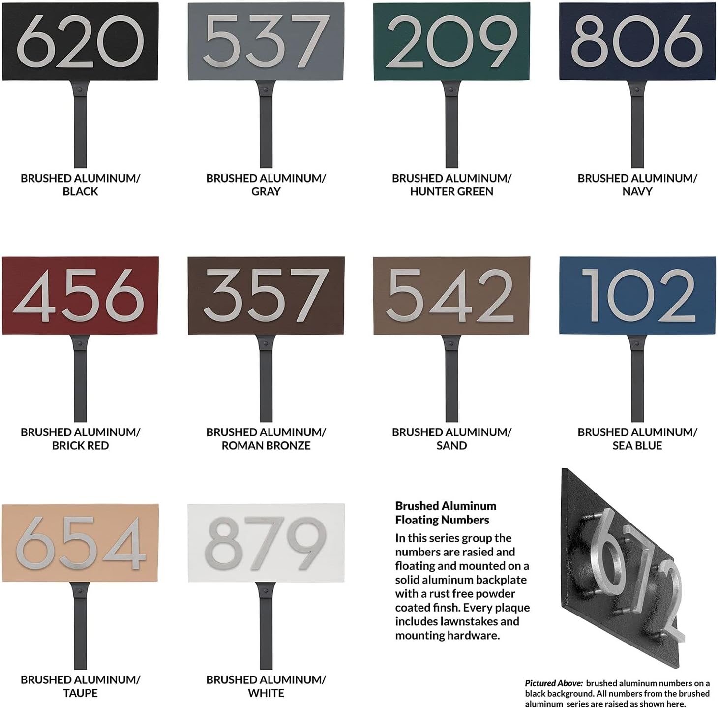 Montague Metal Products Floating Modern 4‘’ Number Horizontal Address Plaque with lawn stake-Assembled-Address Sign-House numbers sign-Aluminum-Easy to Install-Horizontal-Lawn-3 Digit