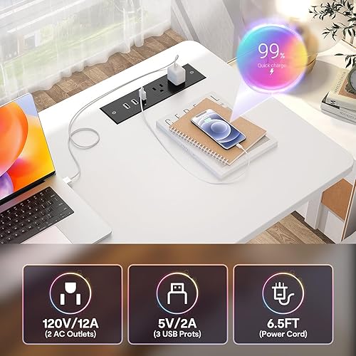 Miniatura 4 de Escritorio de pie ajustable en altura con tomas de corriente, escritorio de pie manual de 32 pulgadas con estantes de almacenamiento, pequeño